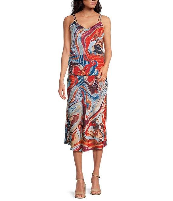 Skies Are Blue Abstract Print Double Strap Sleeveless Sweetheart Neckline Cami Product Image