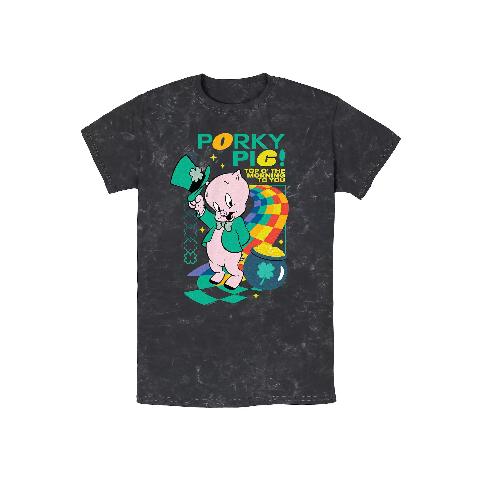Men's Looney Tunes Porky Pig Top O' The Morning Mineral Wash Graphic Tee,  Product Image