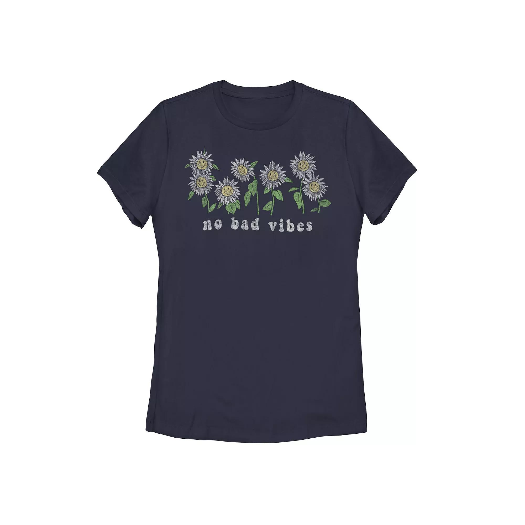 Juniors' "No Bad Vibes" Floral Graphic Tee, Girl's,  Product Image