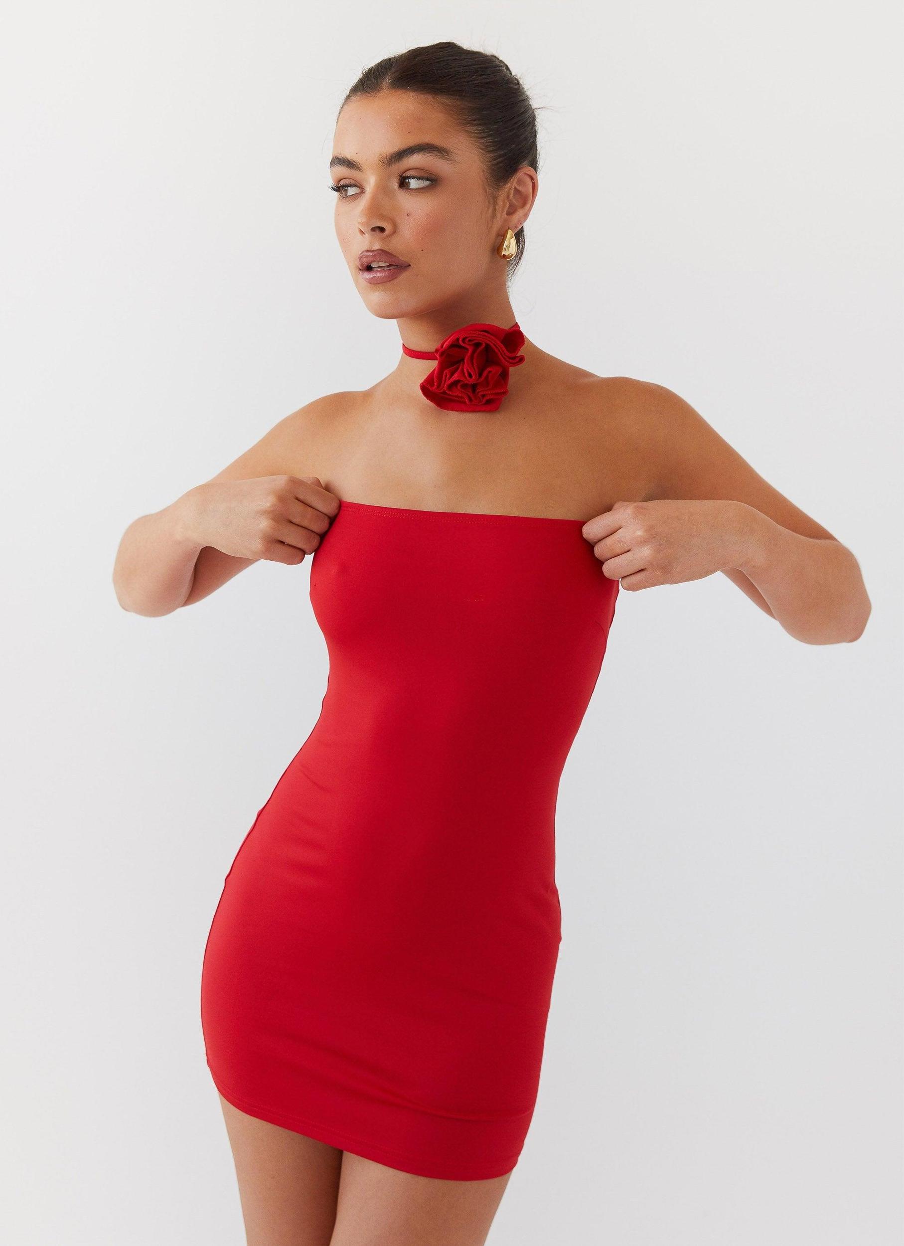 Ruby Glamour Rose Mini Dress - Rouge Red Product Image