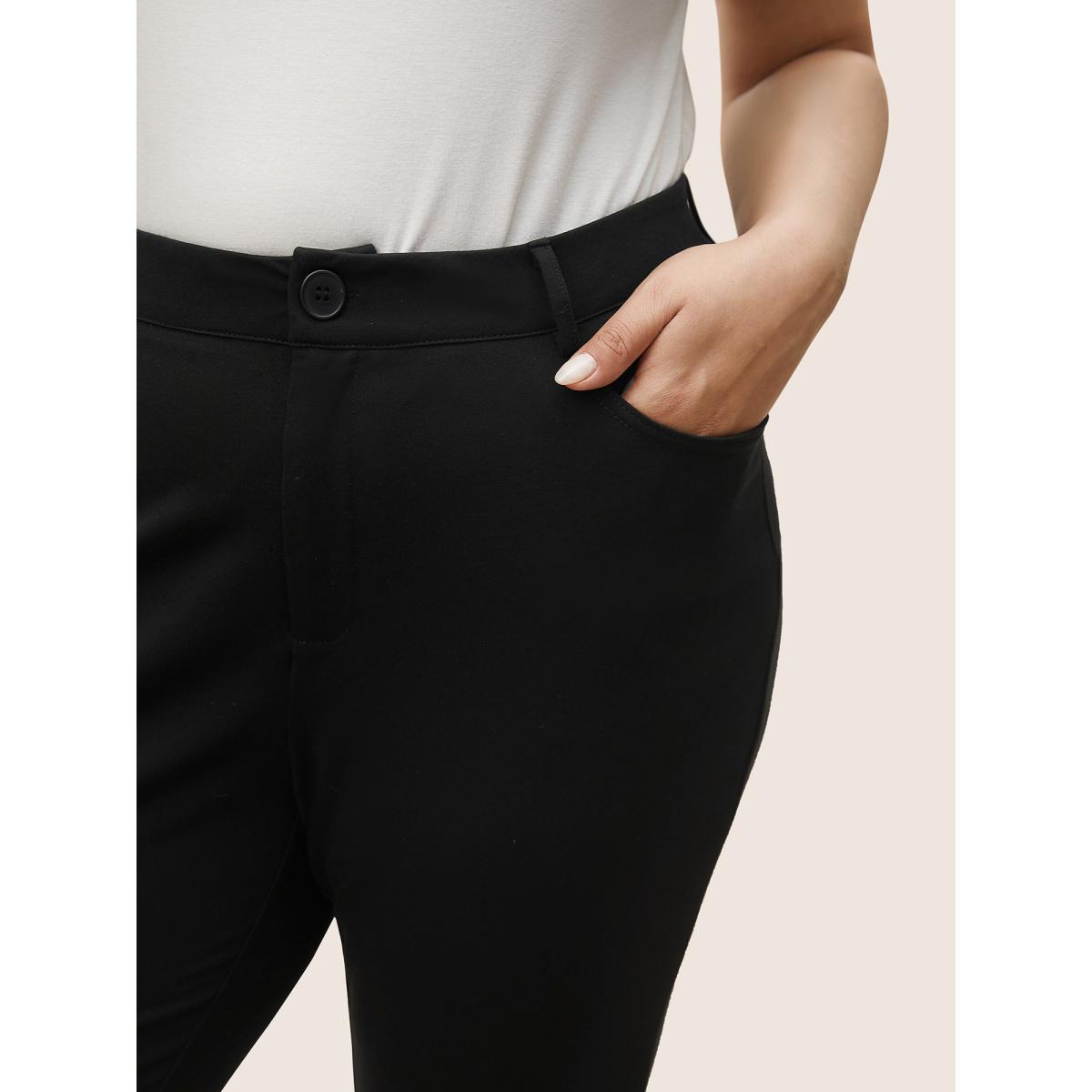Plus Size High Rise Button Up Skinny Pants Women Black At the Office Skinny High Rise Work Pants BloomChic 14-16/1X Product Image