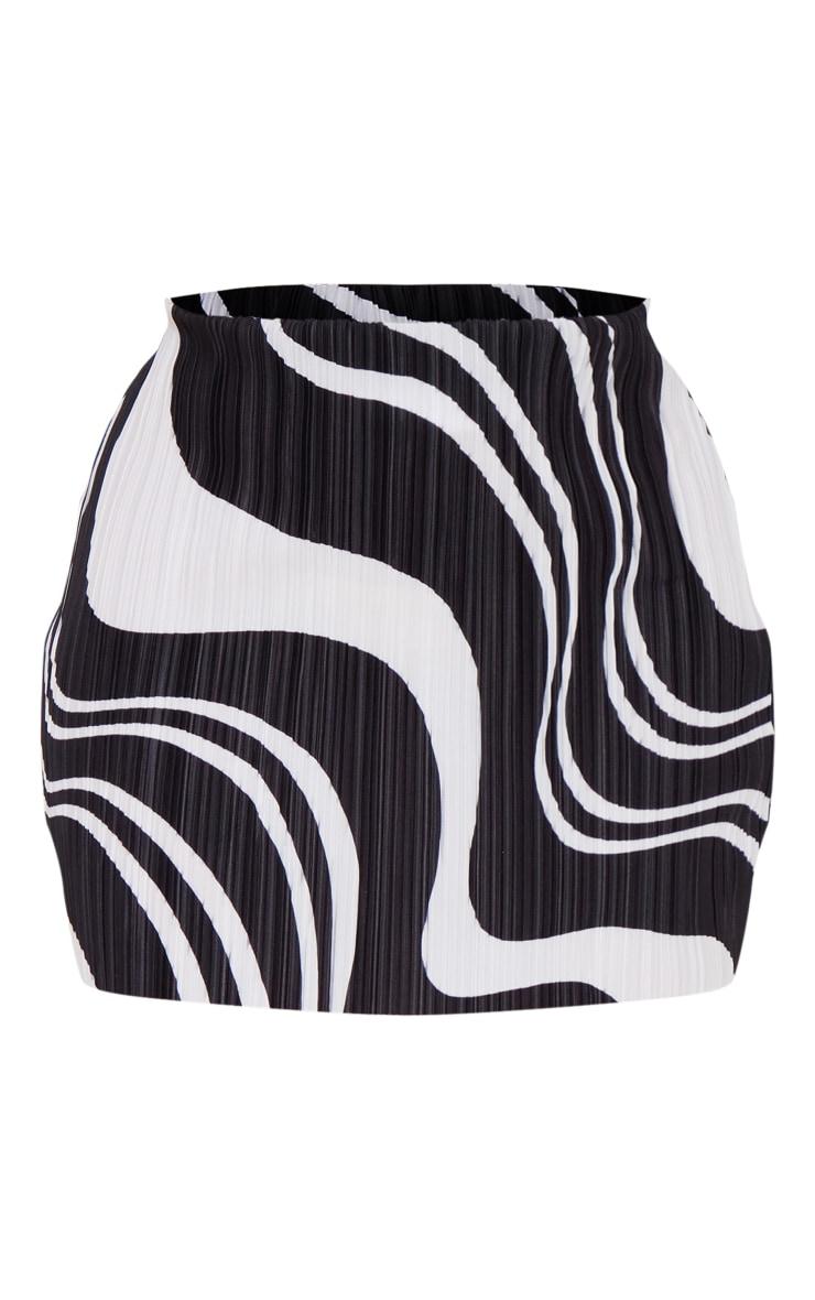Black Printed Plisse Micro Mini Skirt Product Image