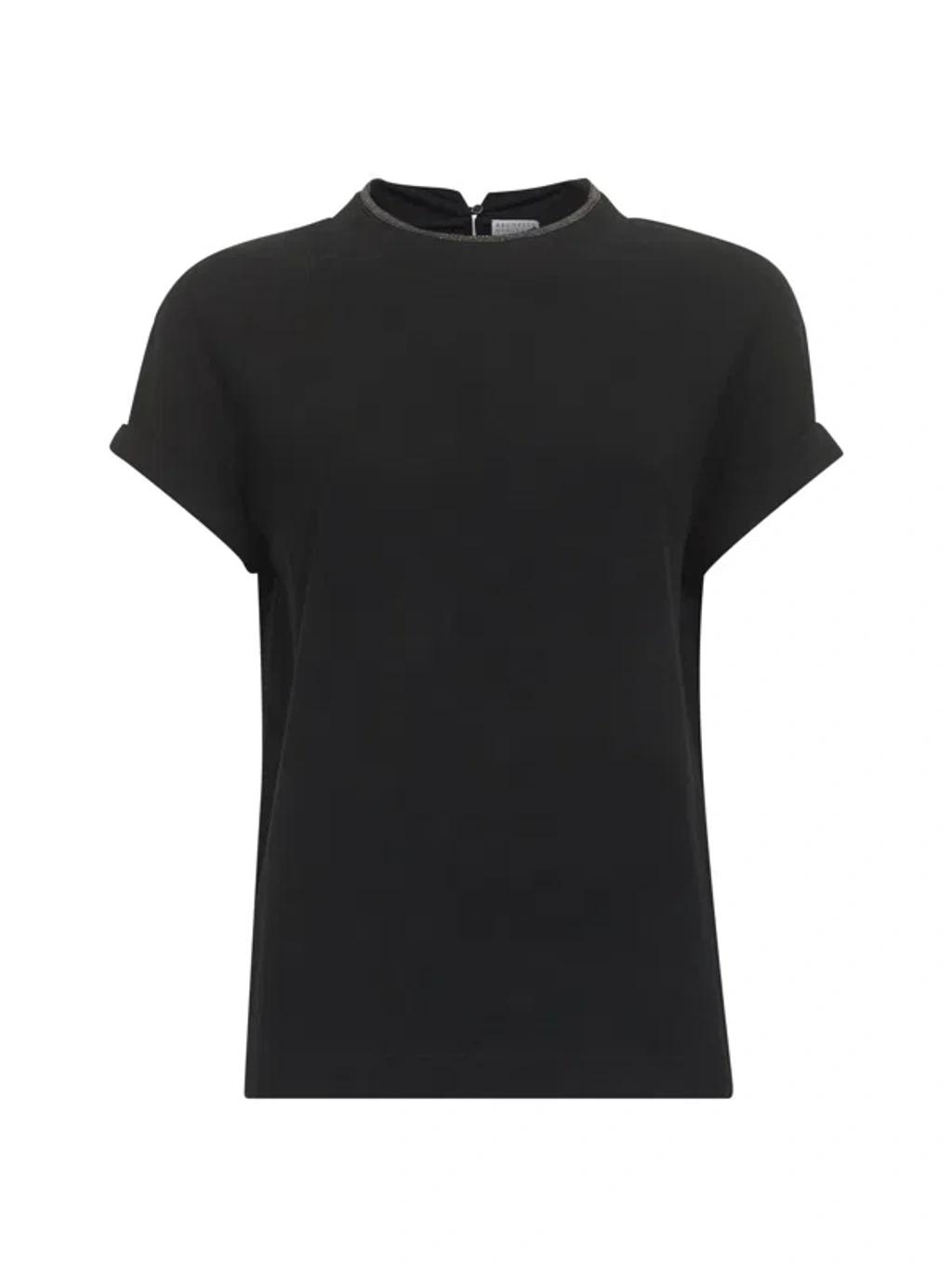 BRUNELLO CUCINELLI Women Stretch Cotton Jersey T-shirt With Precious Faux-layering In Black Product Image