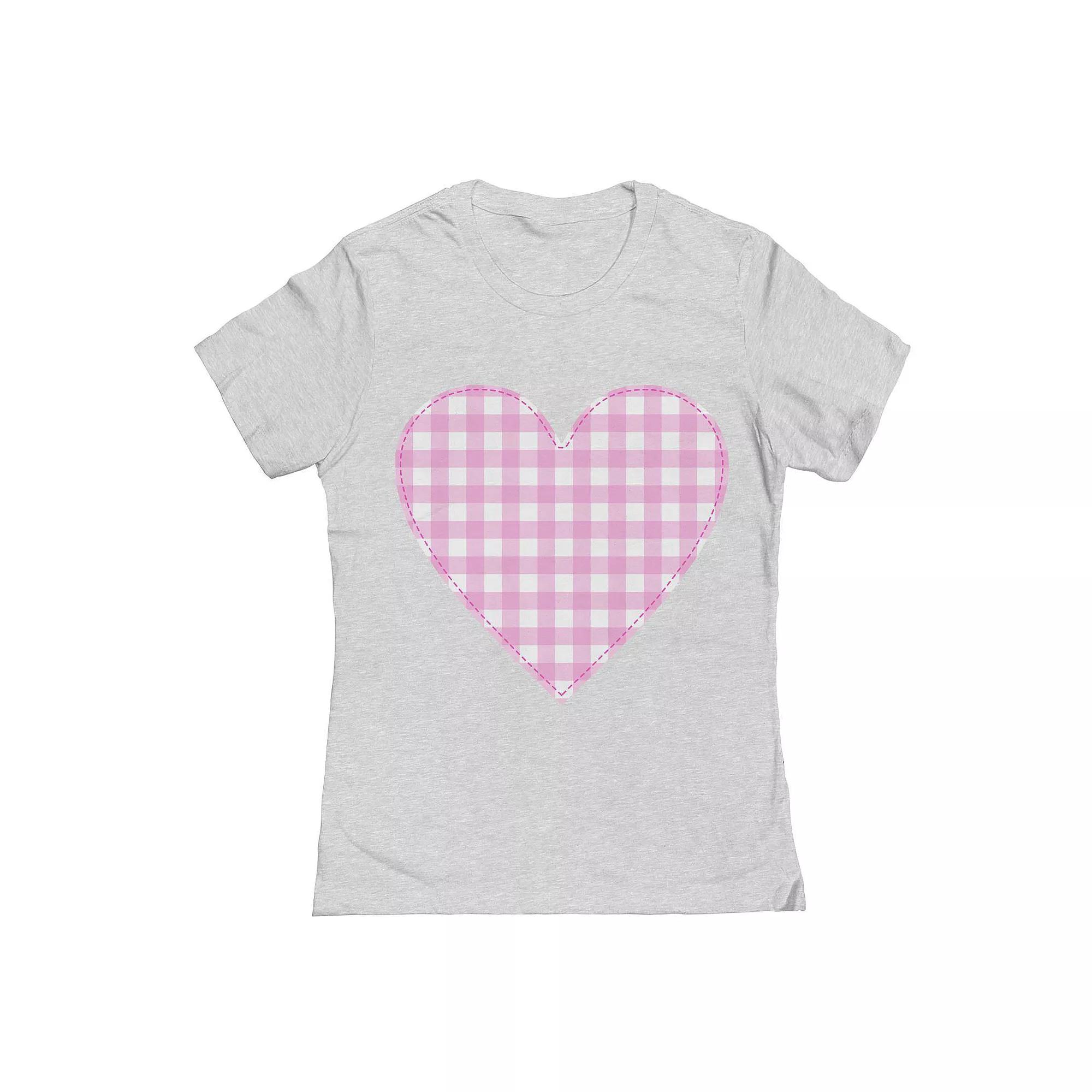 Junior's Grayson Threads The Label Plaid Heart Valentine's Day Graphic Tee, Women's,  Product Image