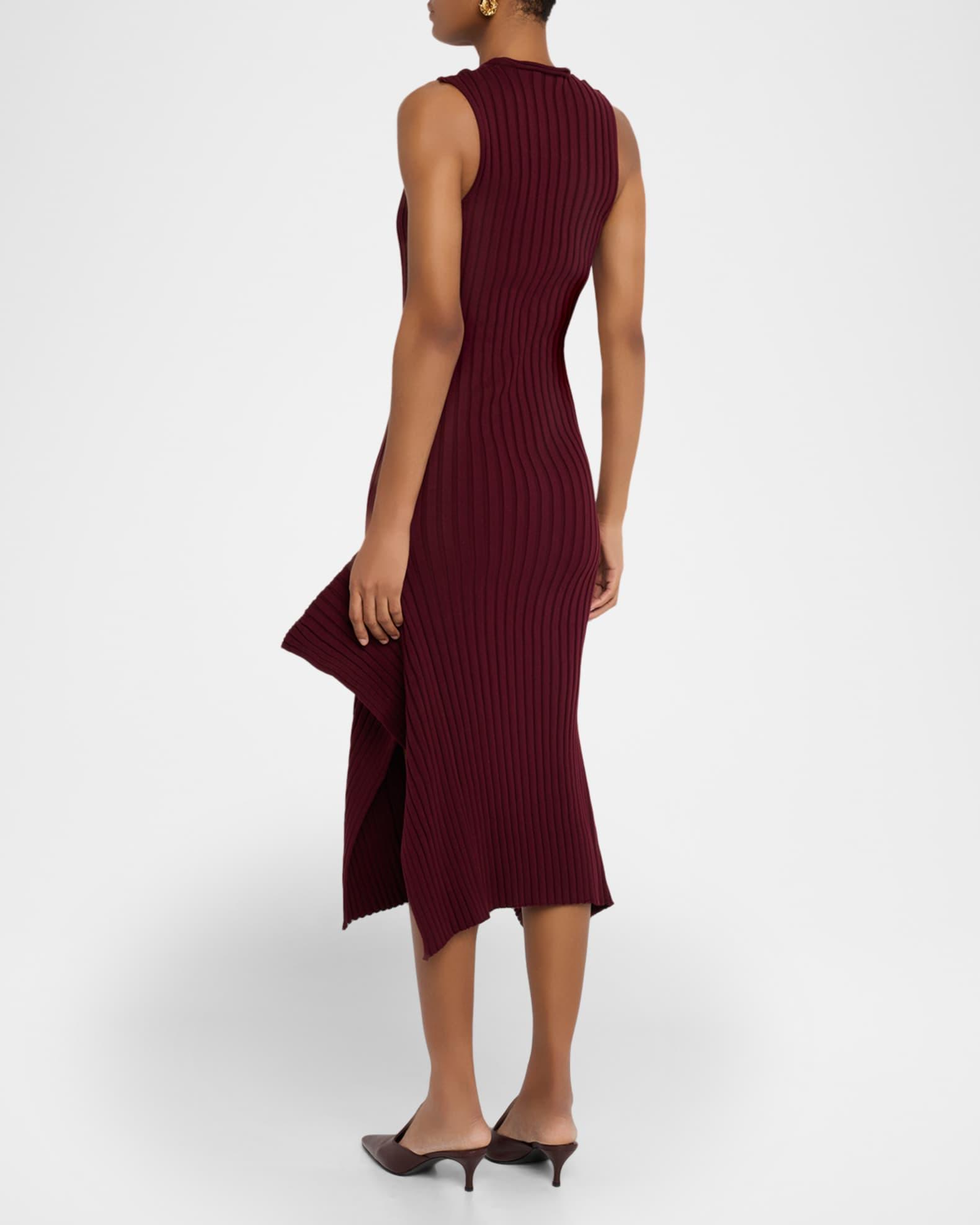 Asymmetric Hem Rib Knit Midi Dress Product Image