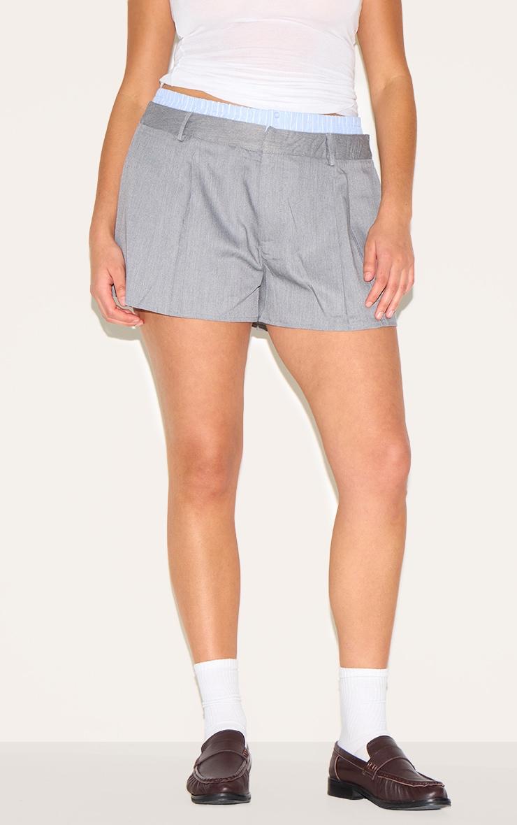 Plus Grey Woven Stripe Contrast Tailored Shorts Product Image
