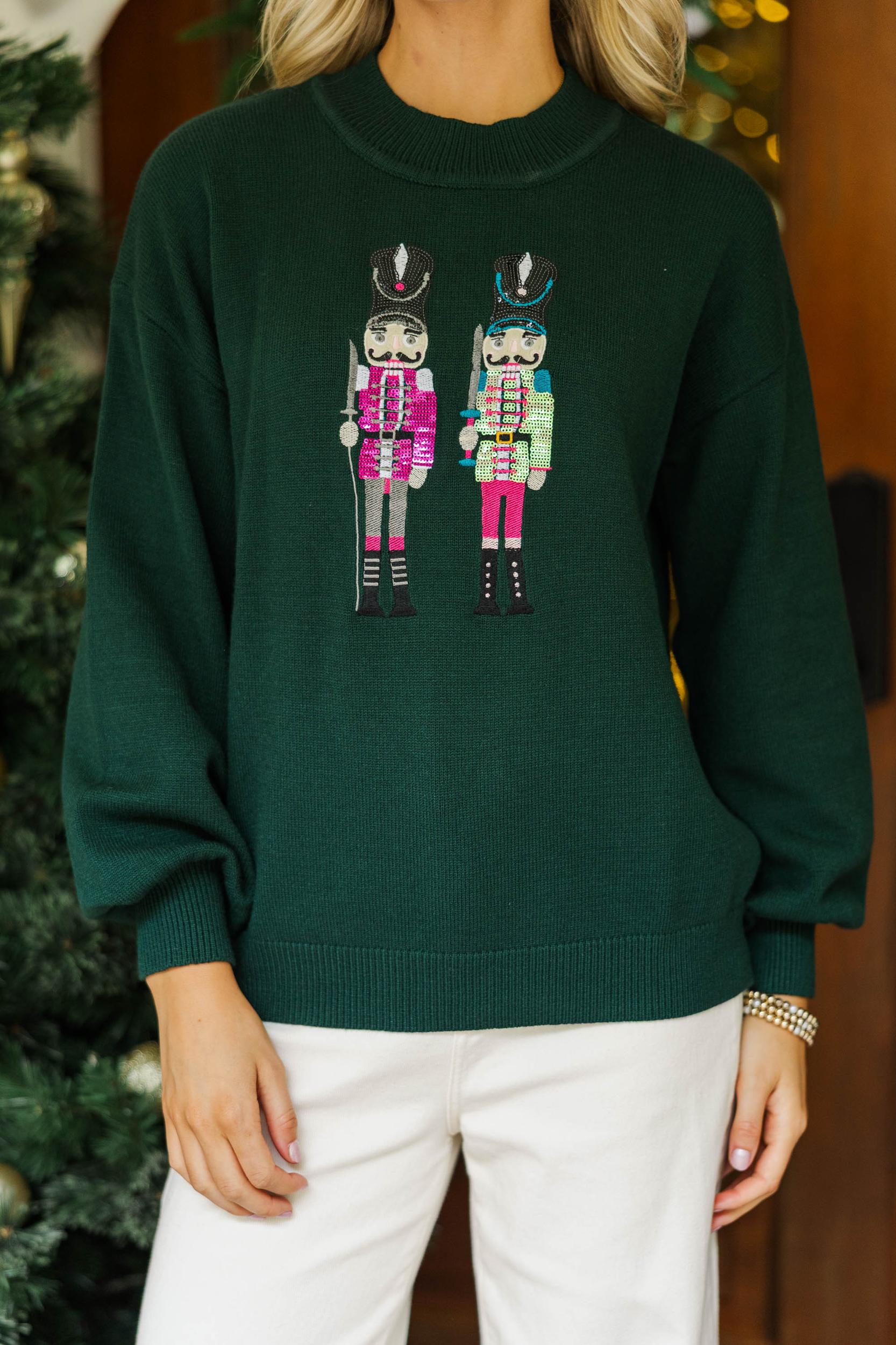 Nutcracker Fun Emerald Green Embroidered Sweater Female Product Image