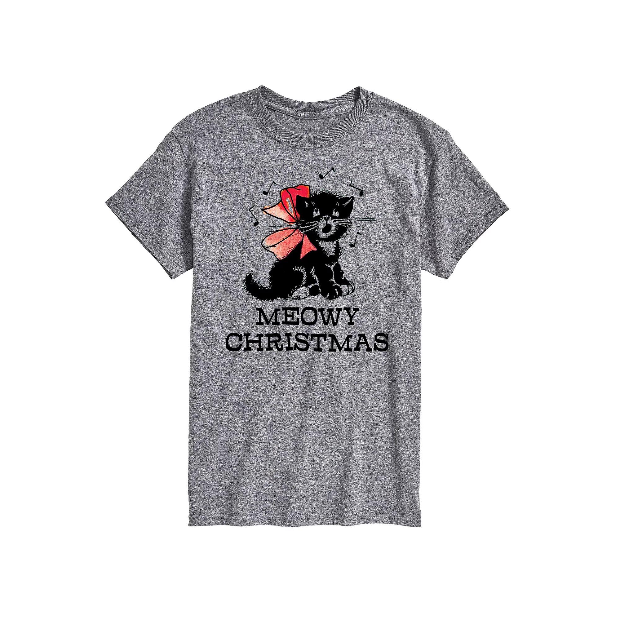 Men's Vintage Meowy Christmas Graphic Tee,  Product Image