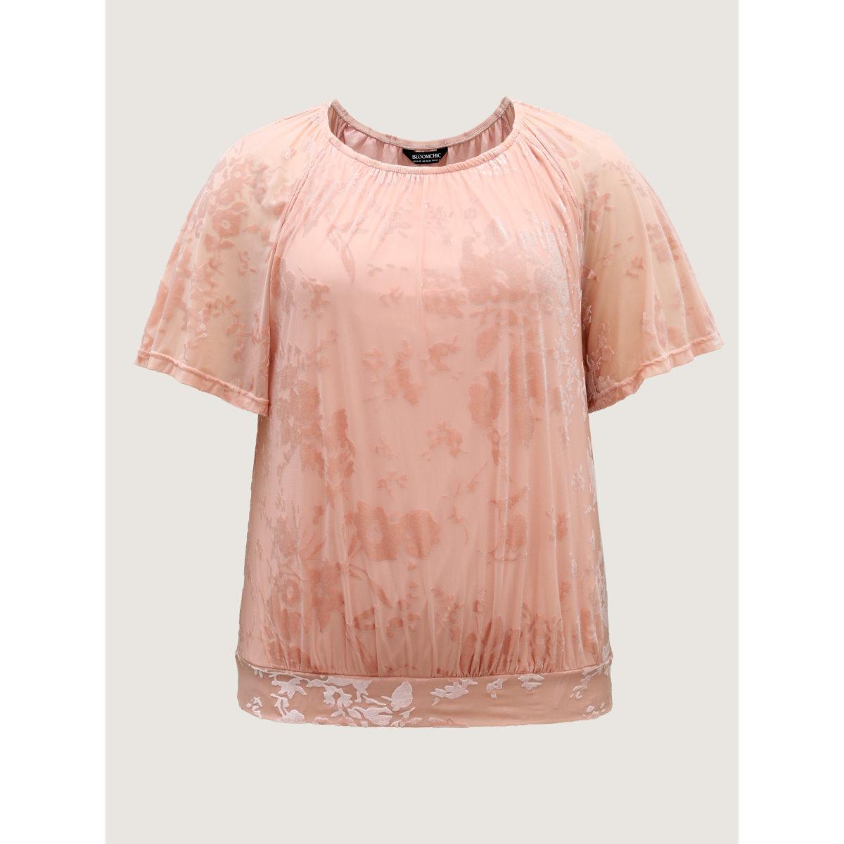 Plus Size Textured Stretchy Sheer Crew Neck T-Shirt Crepe Women Texture Round Neck Loose Everyday-Elegant T-shirts BloomChic 12/L Product Image