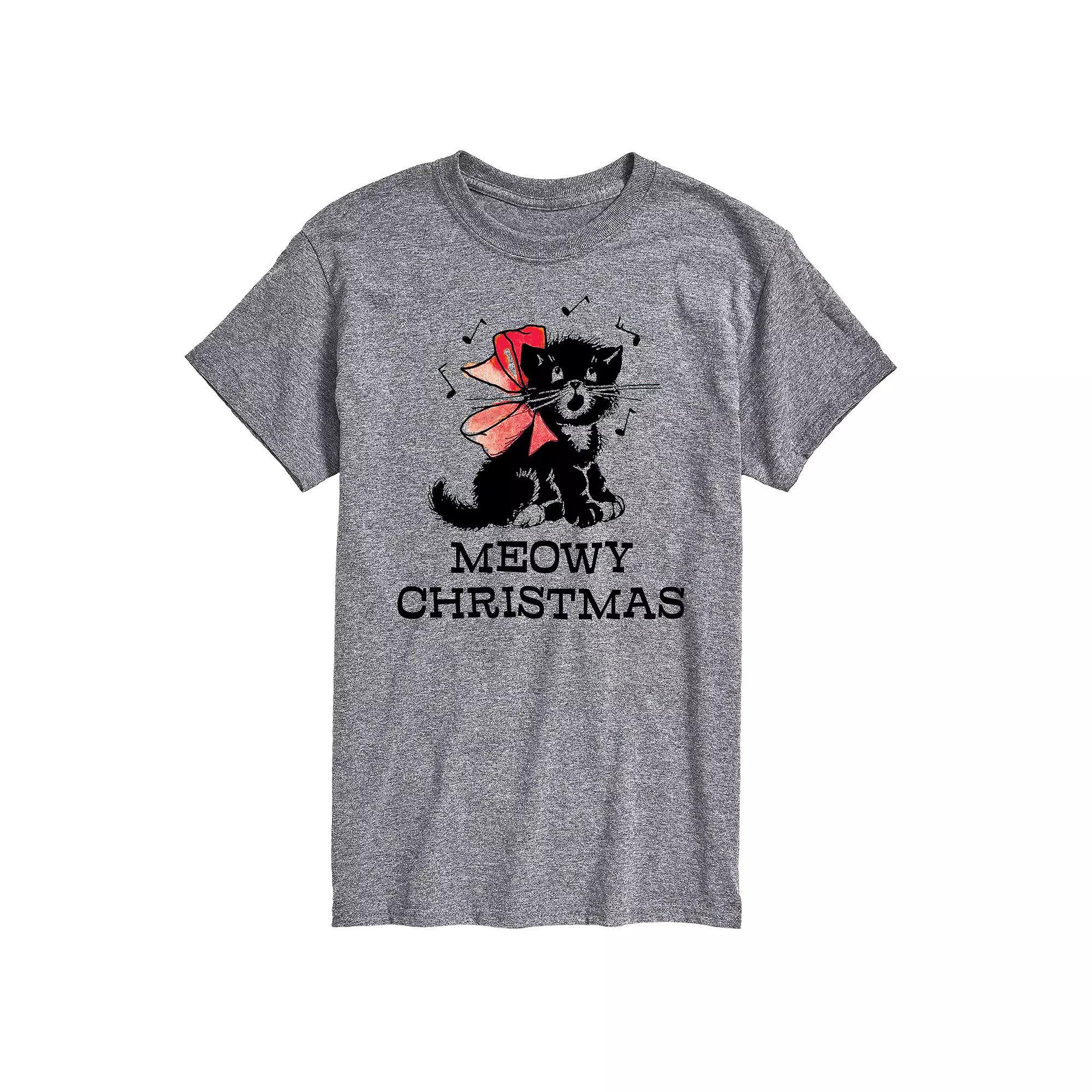 Men's Vintage Meowy Christmas Graphic Tee,  Product Image