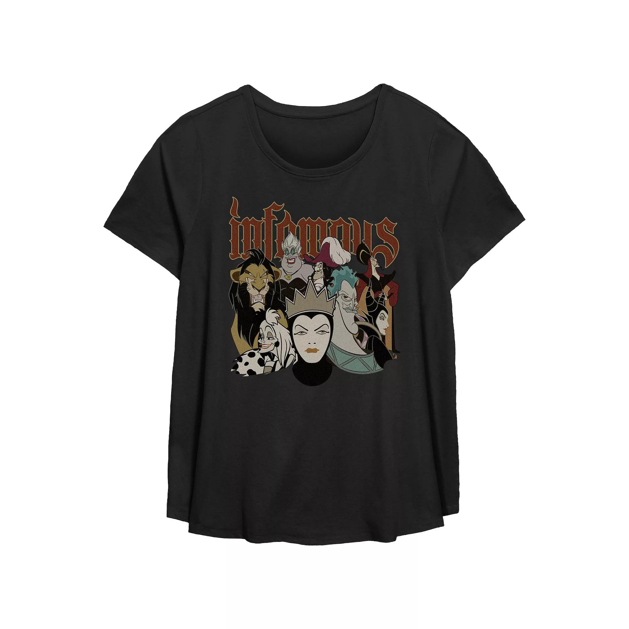 Disney Villains Infamous Characters Plus Size Flowy Graphic Tee, Women's, Size: 0X, Black Product Image