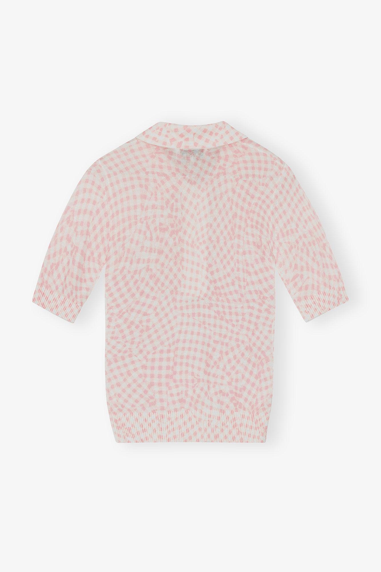 Pink Sheer Cotton Printed Polo Shirt Product Image