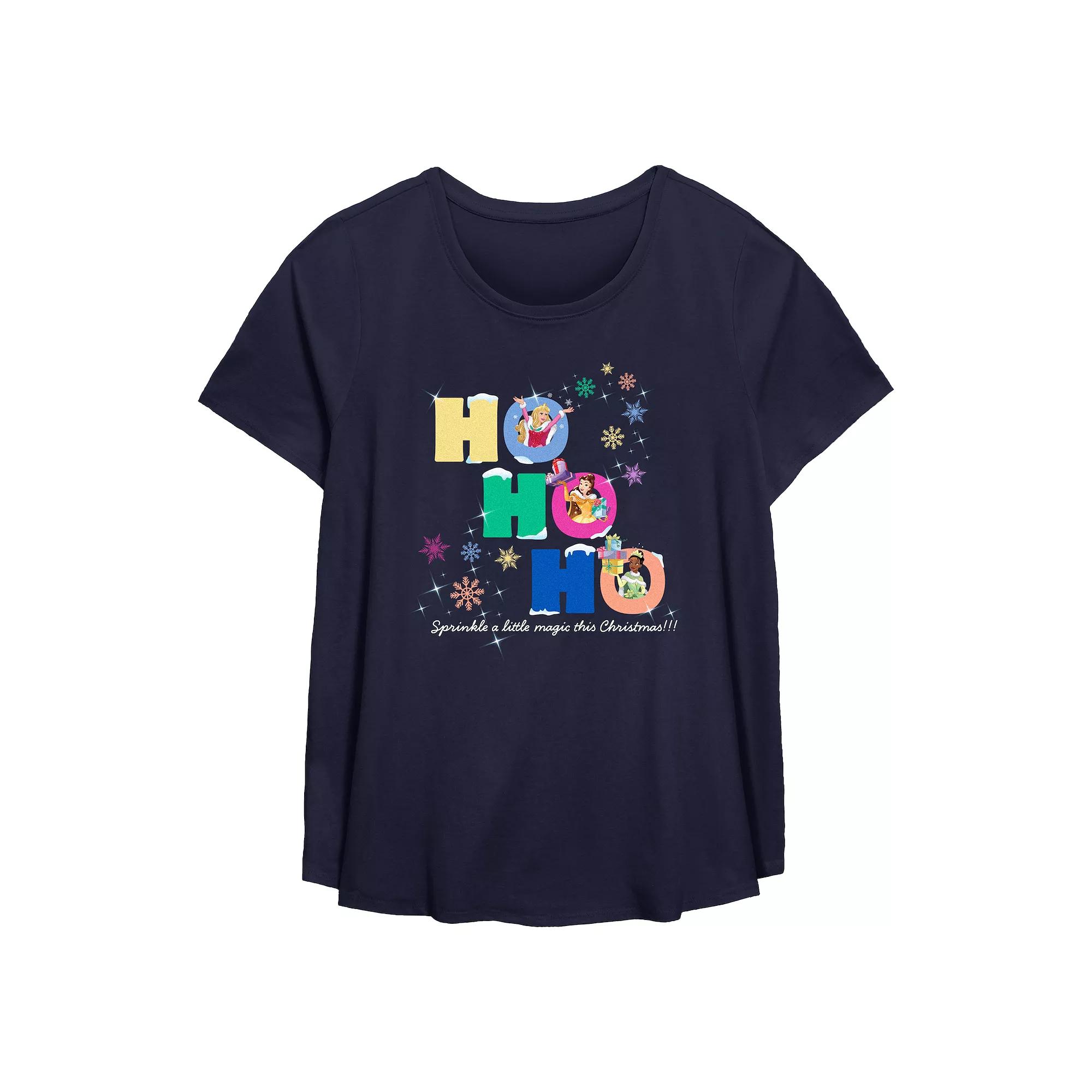 Disney Princess Aurora, Belle & Tiana Sprinkle A Little Magic This Christmas Plus Size Flowy Graphic Tee, Women's, Size: 0X, Blue Product Image