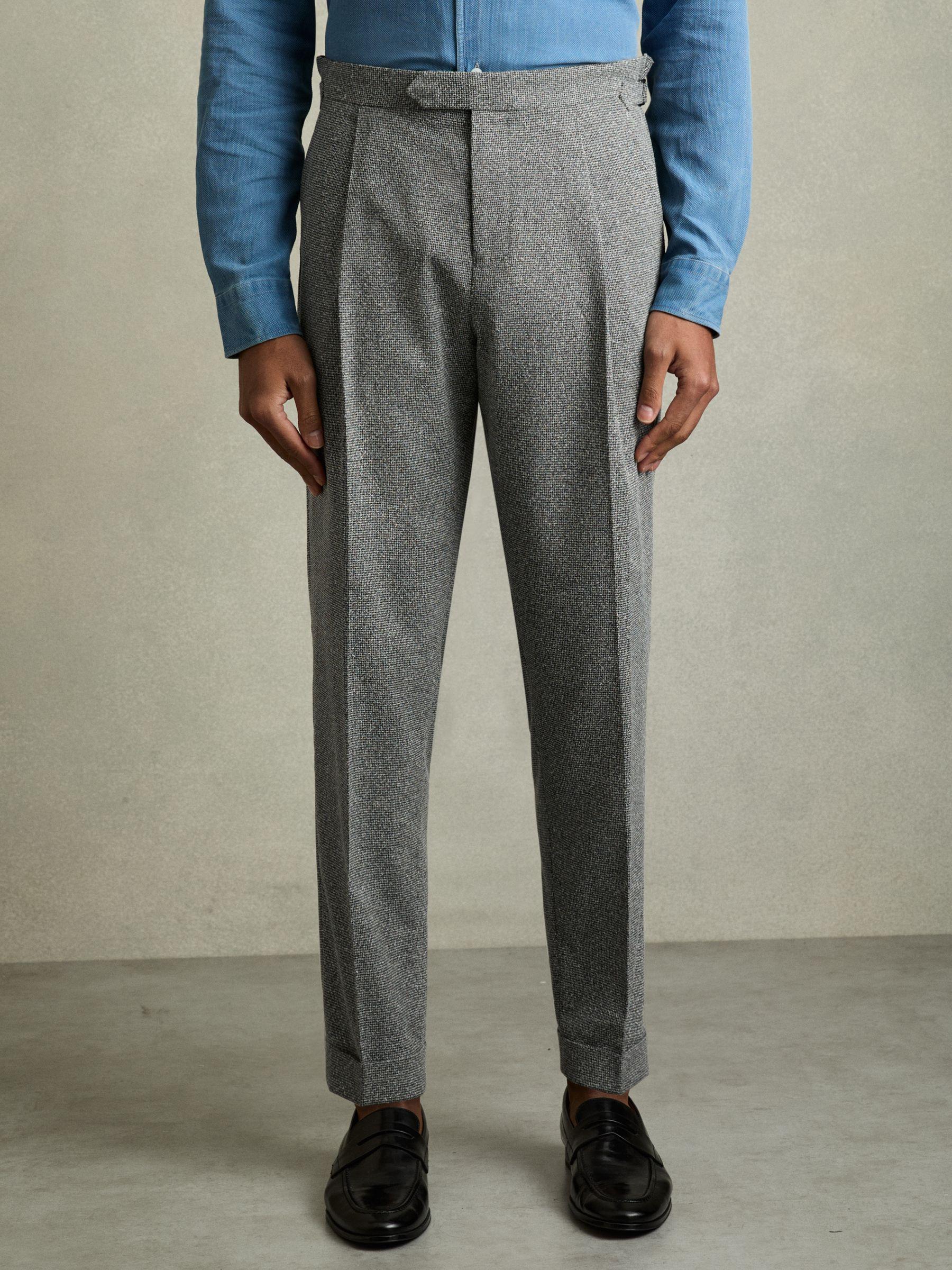 Puppytooth-Check Tailored Trousers in Soft Grey Product Image