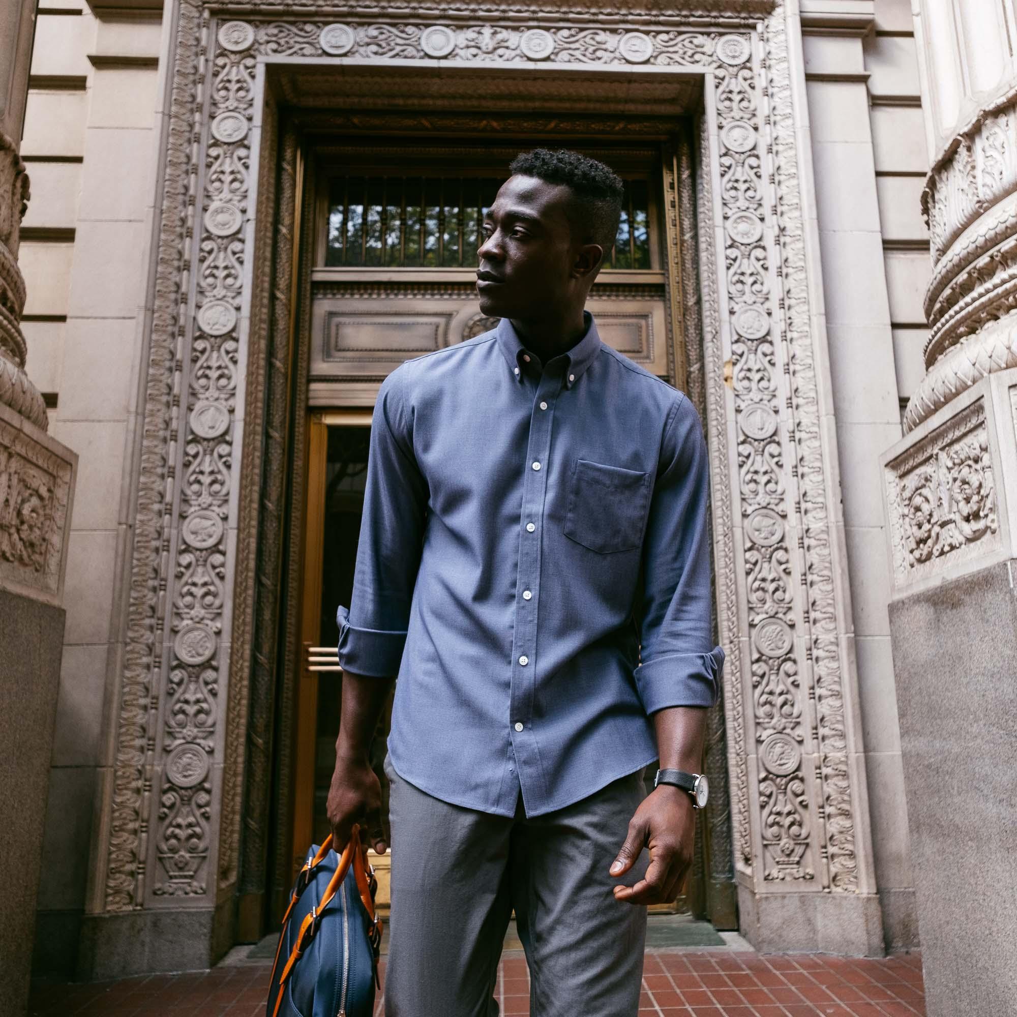 Merino Wool Button-Down Shirt | Dark Blue Oxford 210 Product Image