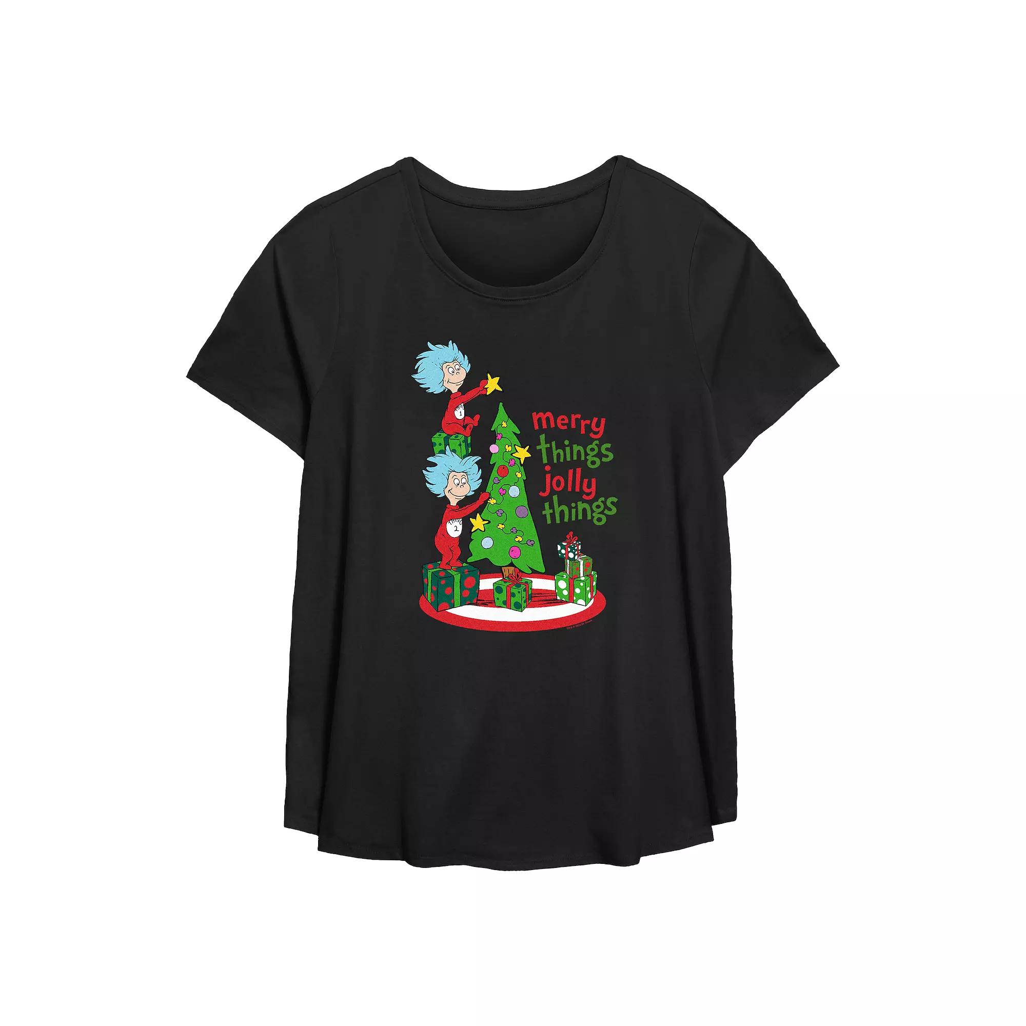 Plus Size Dr. Seuss Thing 1 And Thing 2 Merry Things Jolly Things Flowy Graphic Tee, Women's, Size: 2XL, Black Product Image