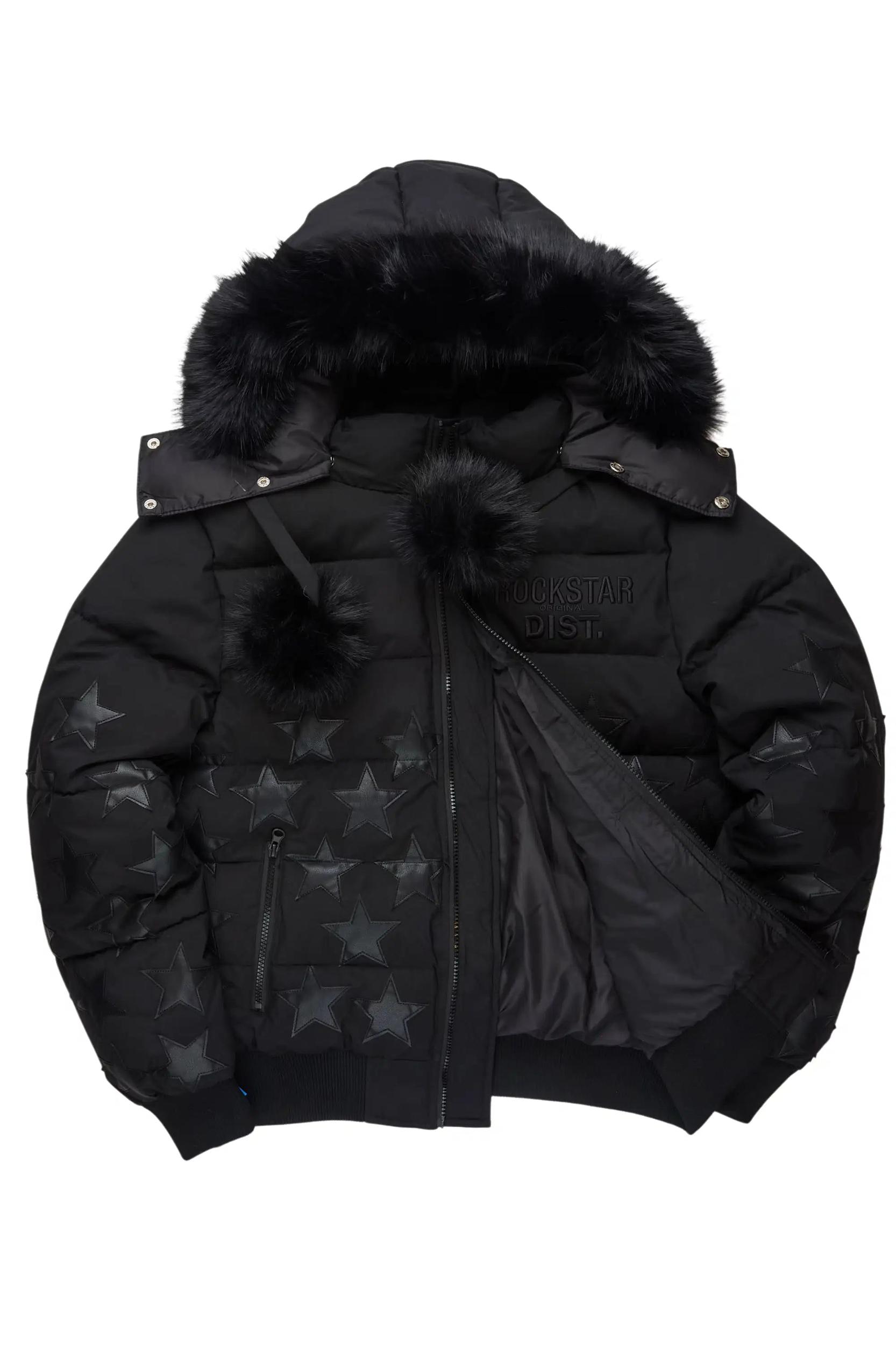 Starlena Black Puffer Jacket With Fur Hood Female Product Image