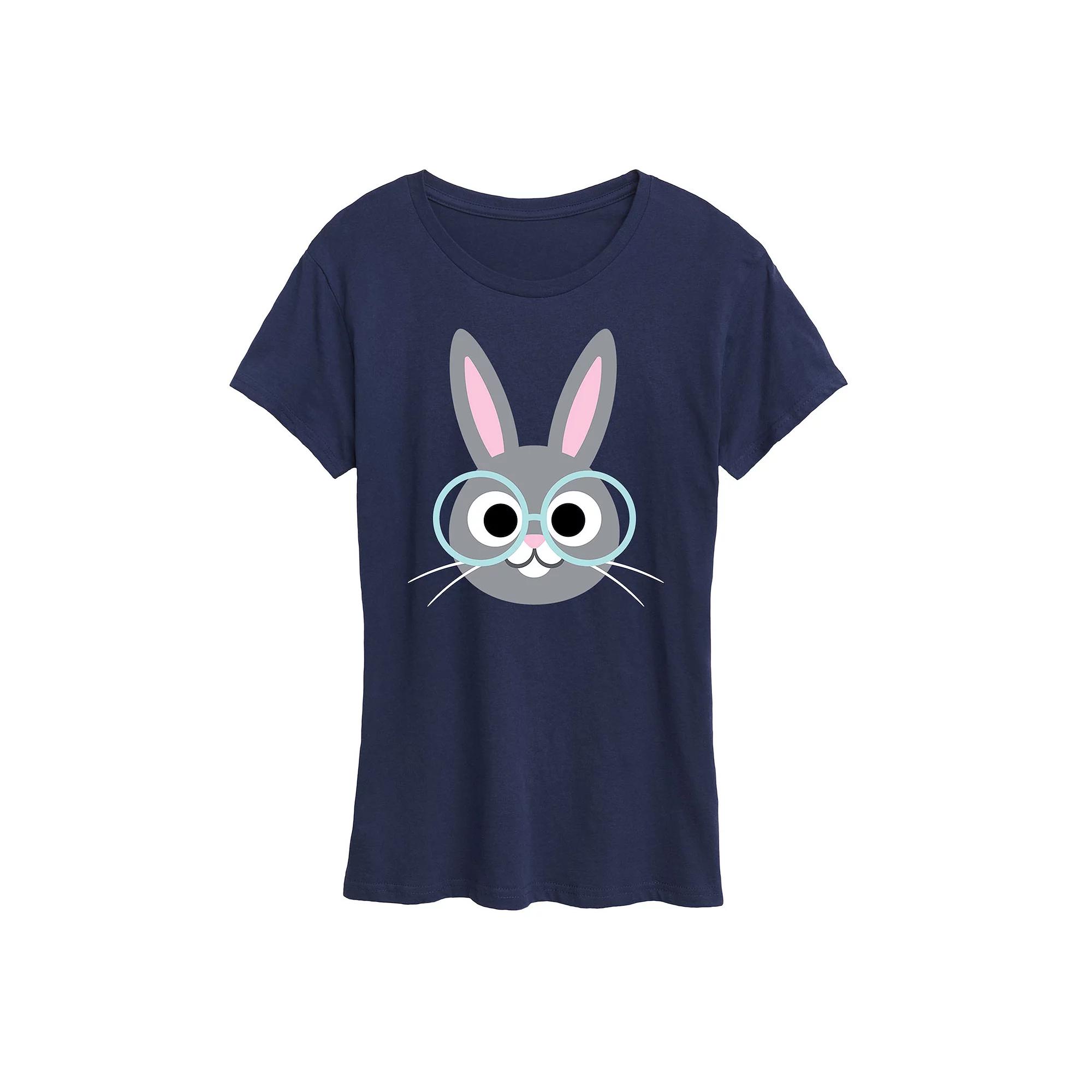 Women's Bunny Face Glasses Graphic Tee,  Product Image