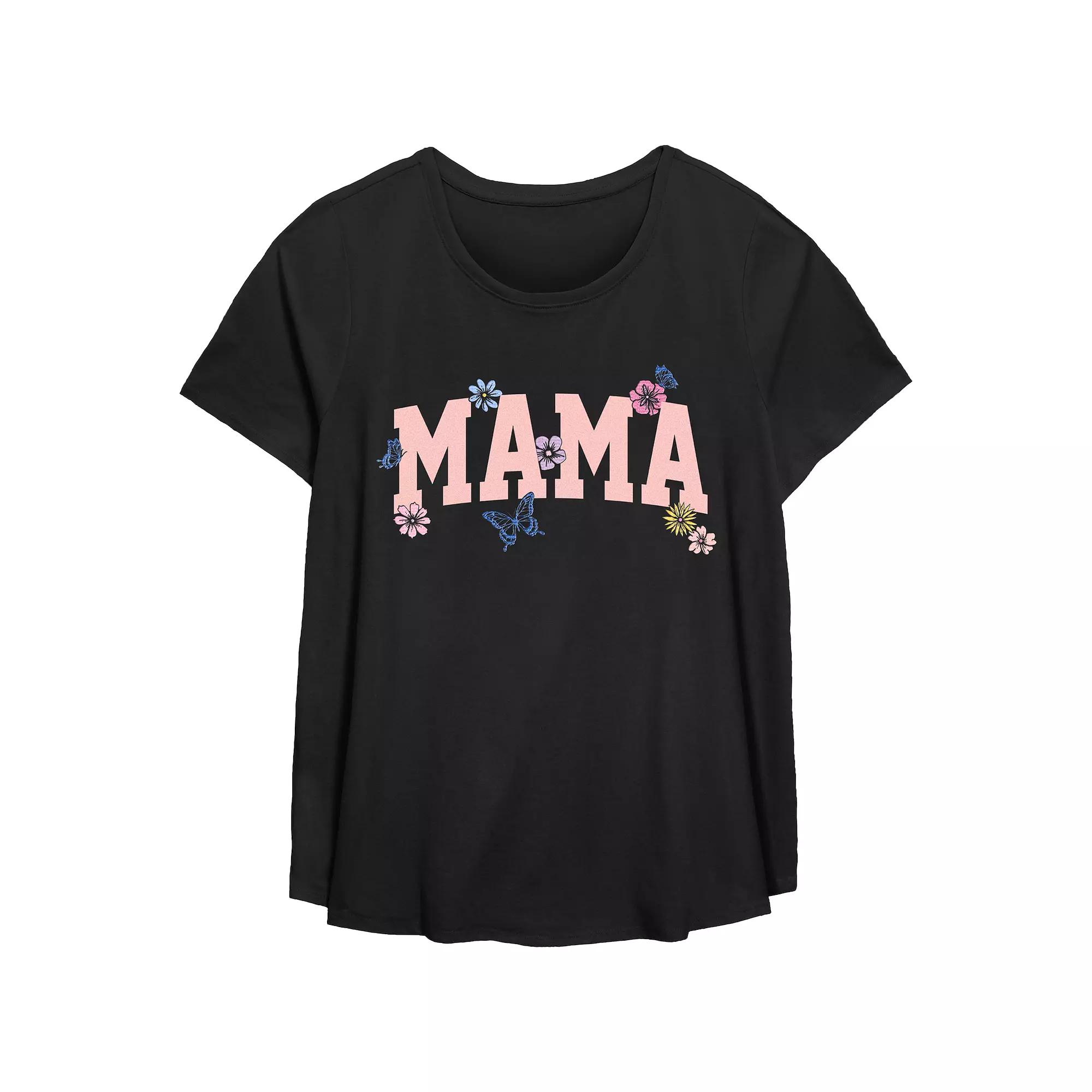 Plus Size Mama Flowers Scoop Hem Flow Graphic Tee, Women's, Size: 3XL, Black Product Image
