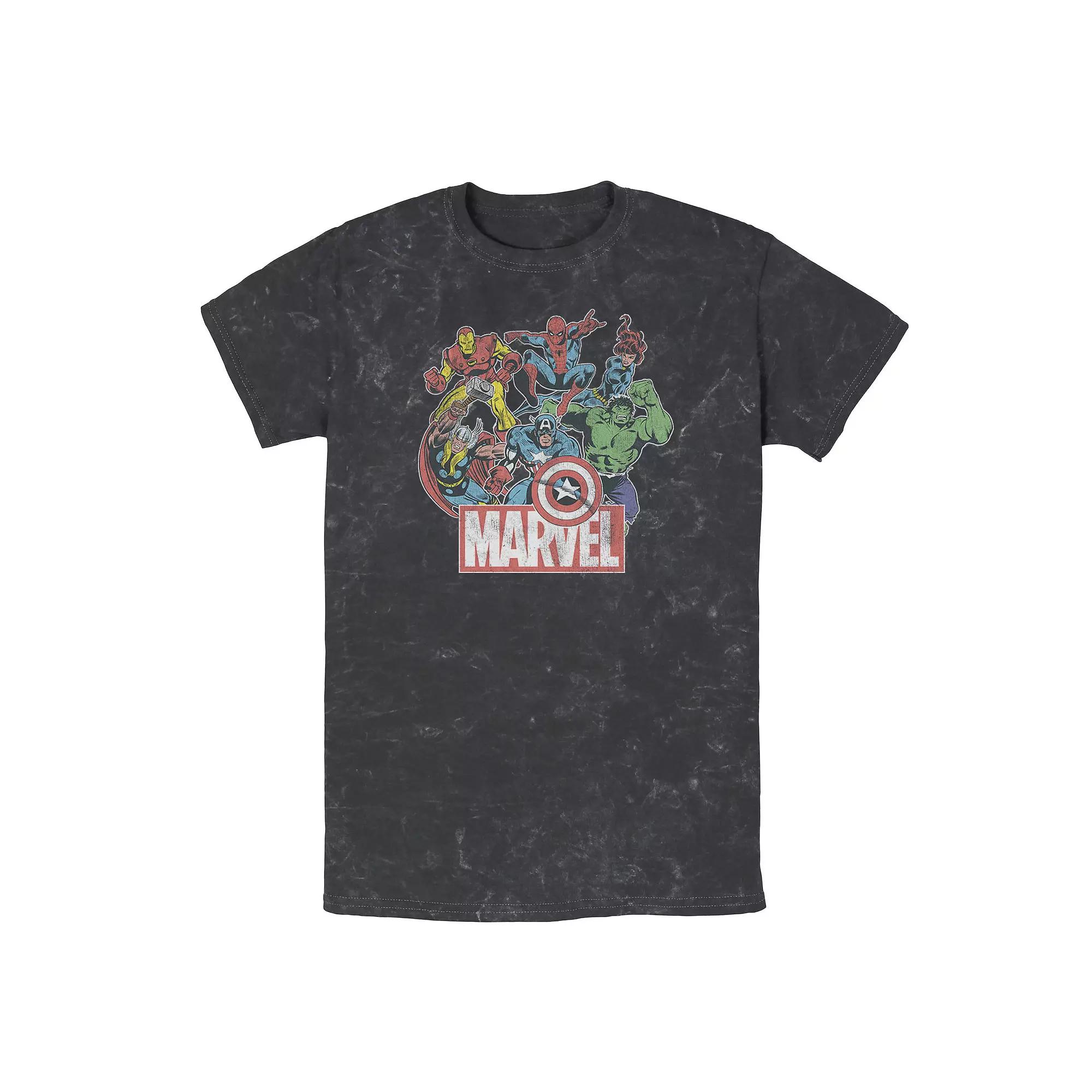 Men's Marvel Avengers Team Retro Comic Vintage Wash Tee, Size: Medium, Black Product Image
