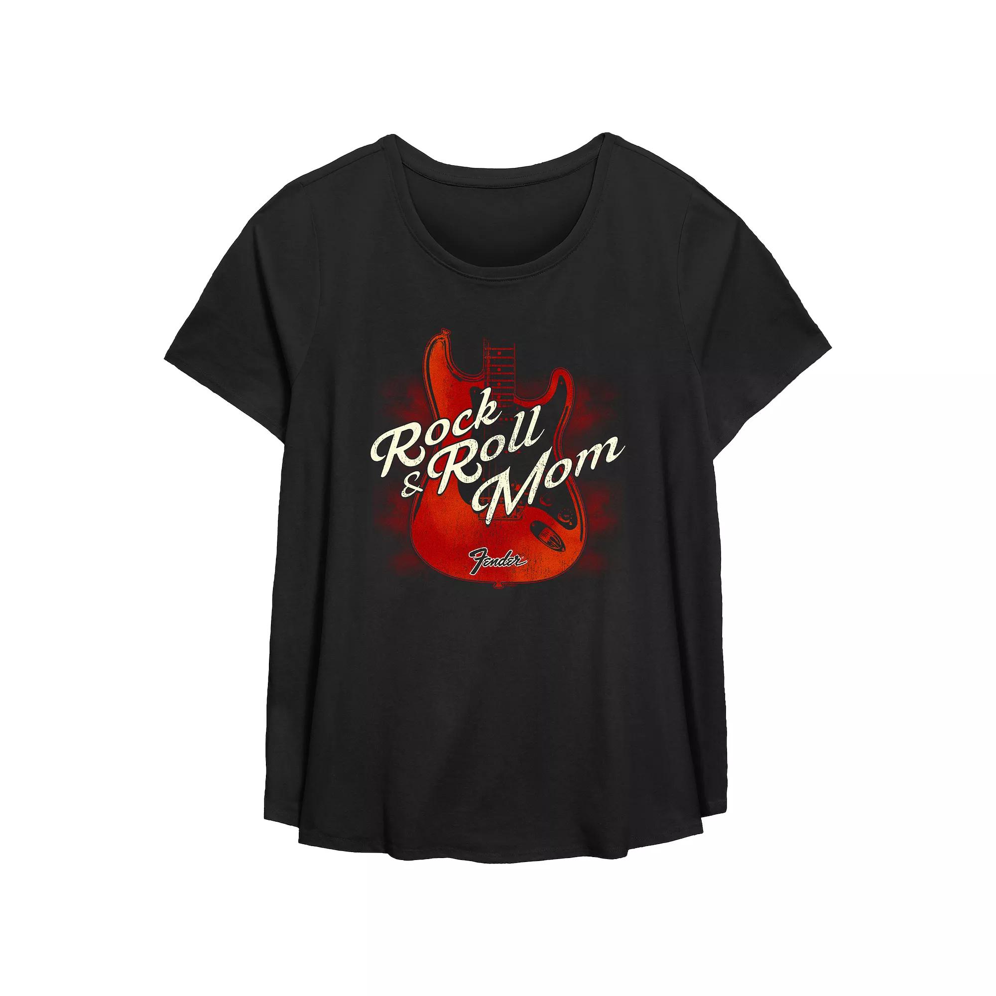 Plus Size Fender Rock & Roll Mom Flowy Graphic Tee, Women's, Size: 5XL, Black Product Image