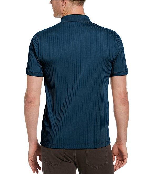 Perry Ellis Ribbed Quarter-Zip Short Sleeve Polo Shirt Product Image