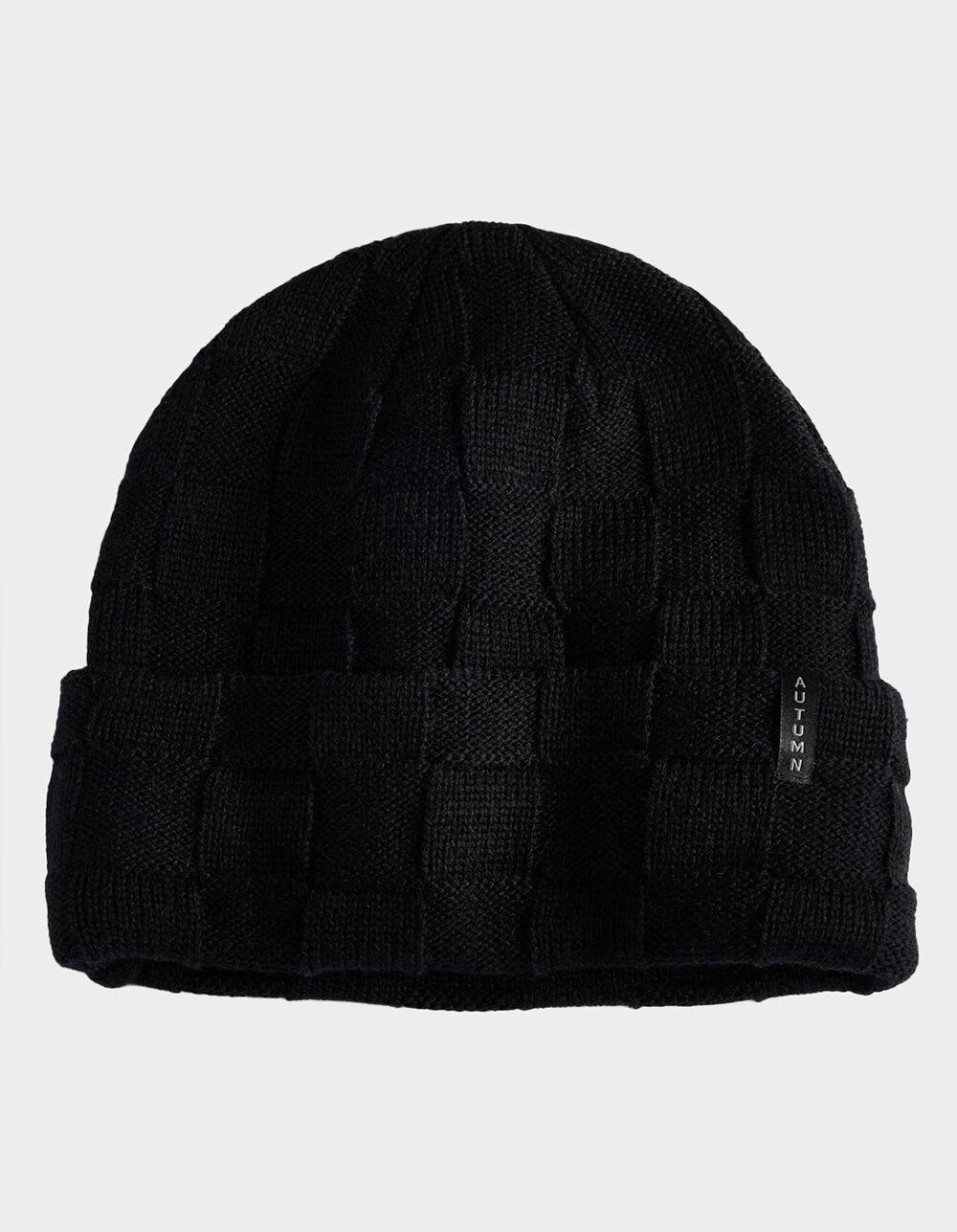 AUTUMN Checker Knit Wool Beanie - BLACK Product Image