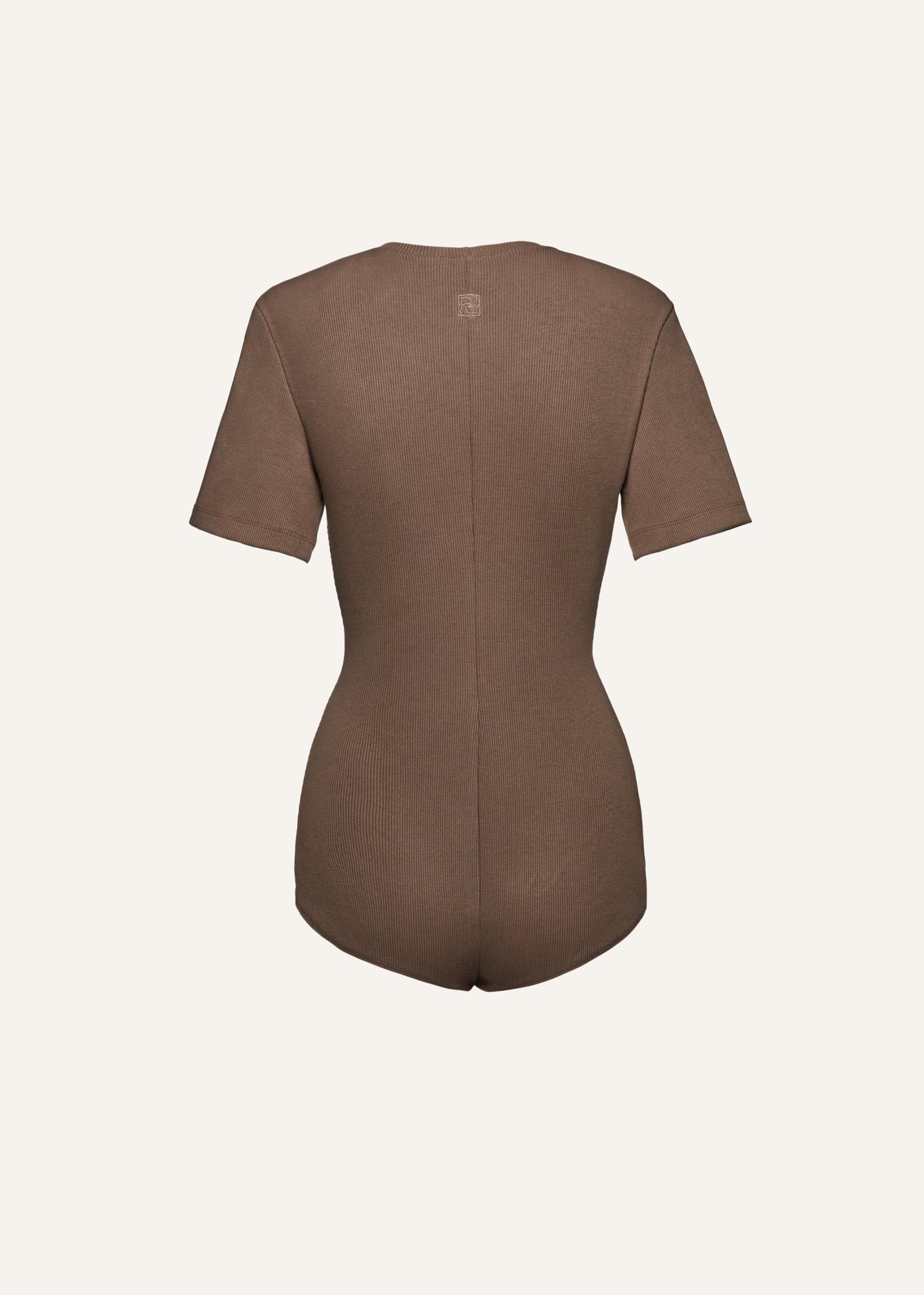 Ribbed short sleeve bodysuit in beige Product Image