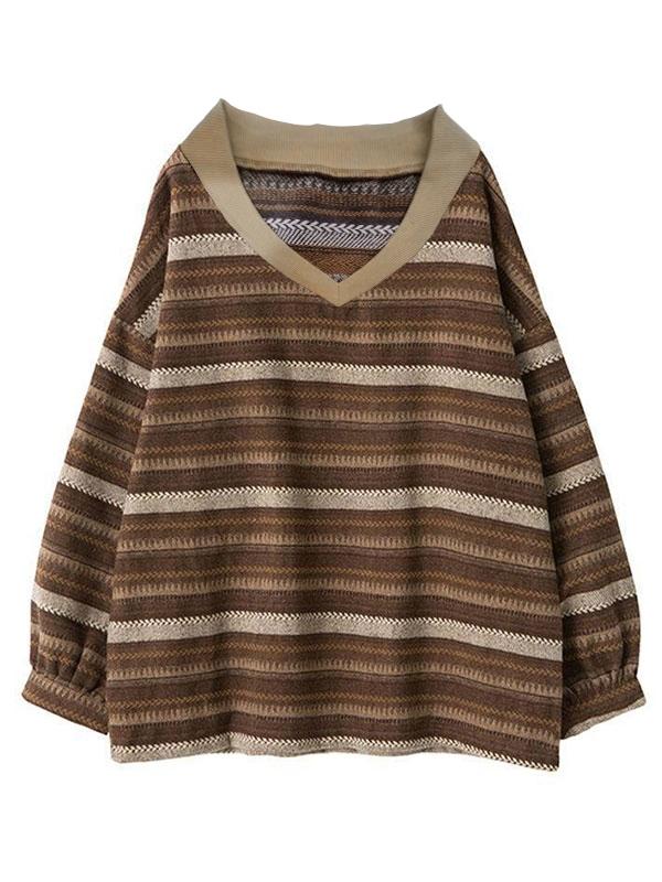 V Neck Striped Knit Sweater Product Image