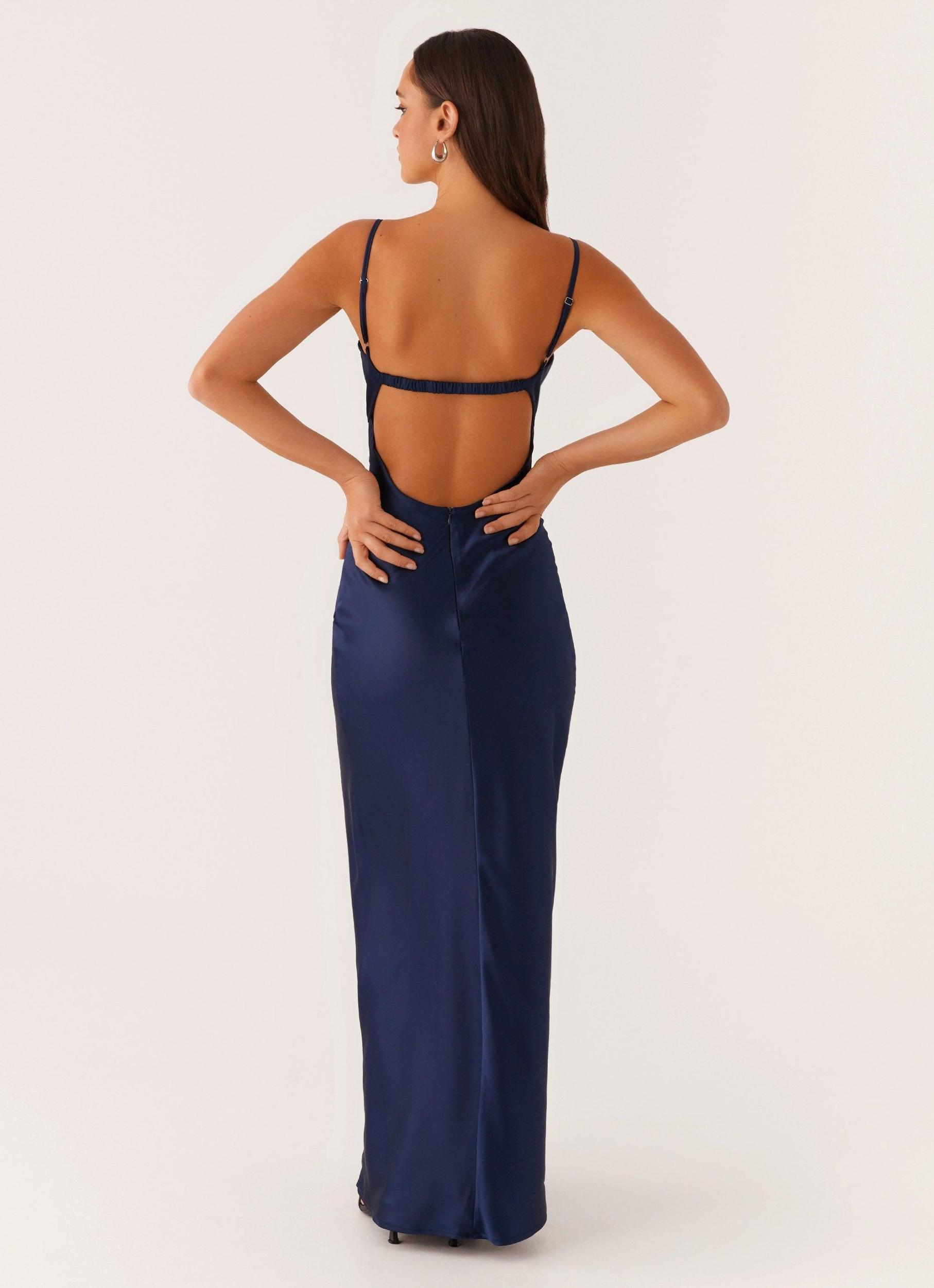 Stormie Satin Maxi Dress - Navy Product Image