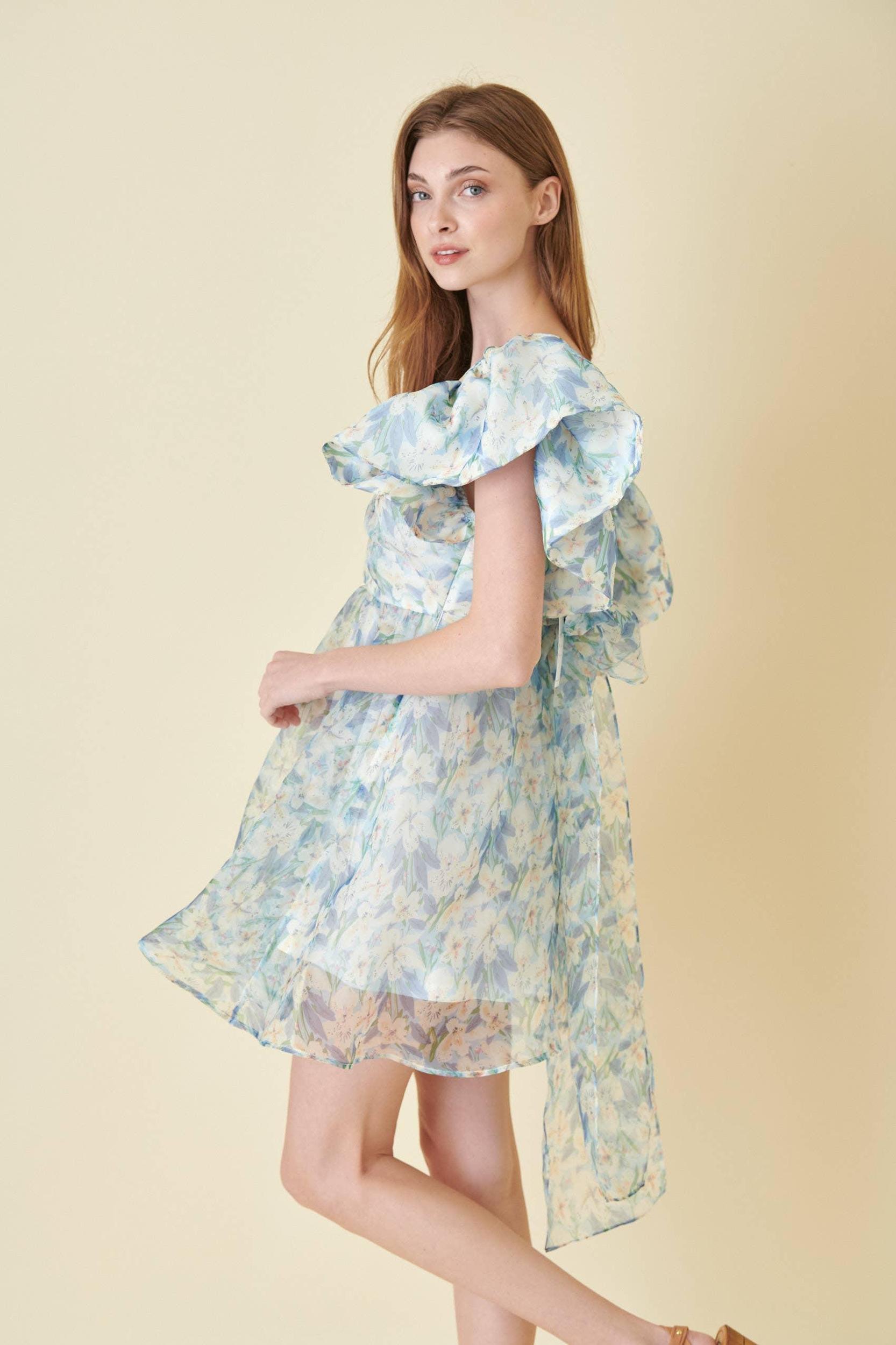 Watercolor Organza Bow Tie Mini Dress Product Image