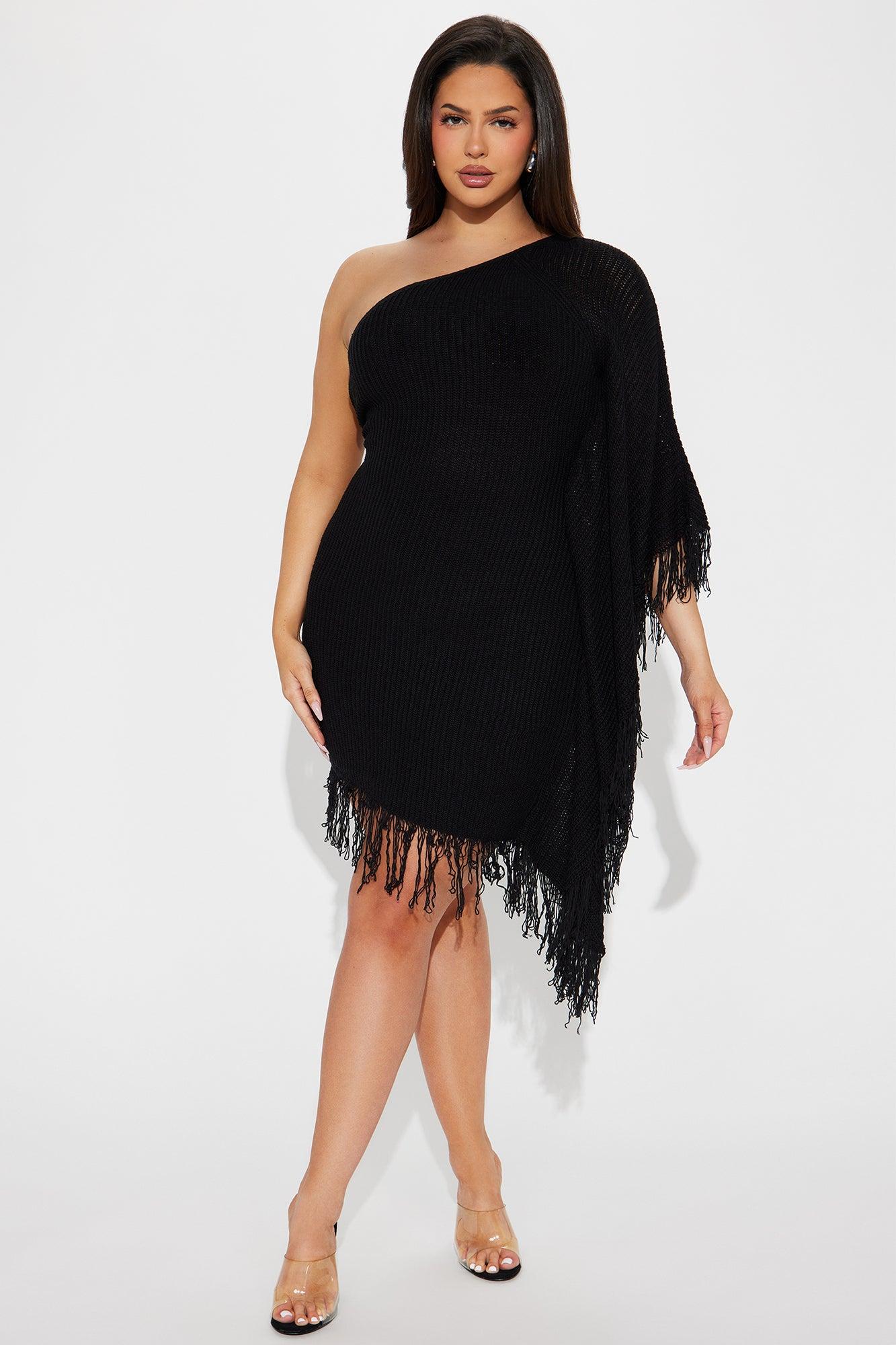 Taylor Solid Fringe Knit Mini Dress - Black Product Image