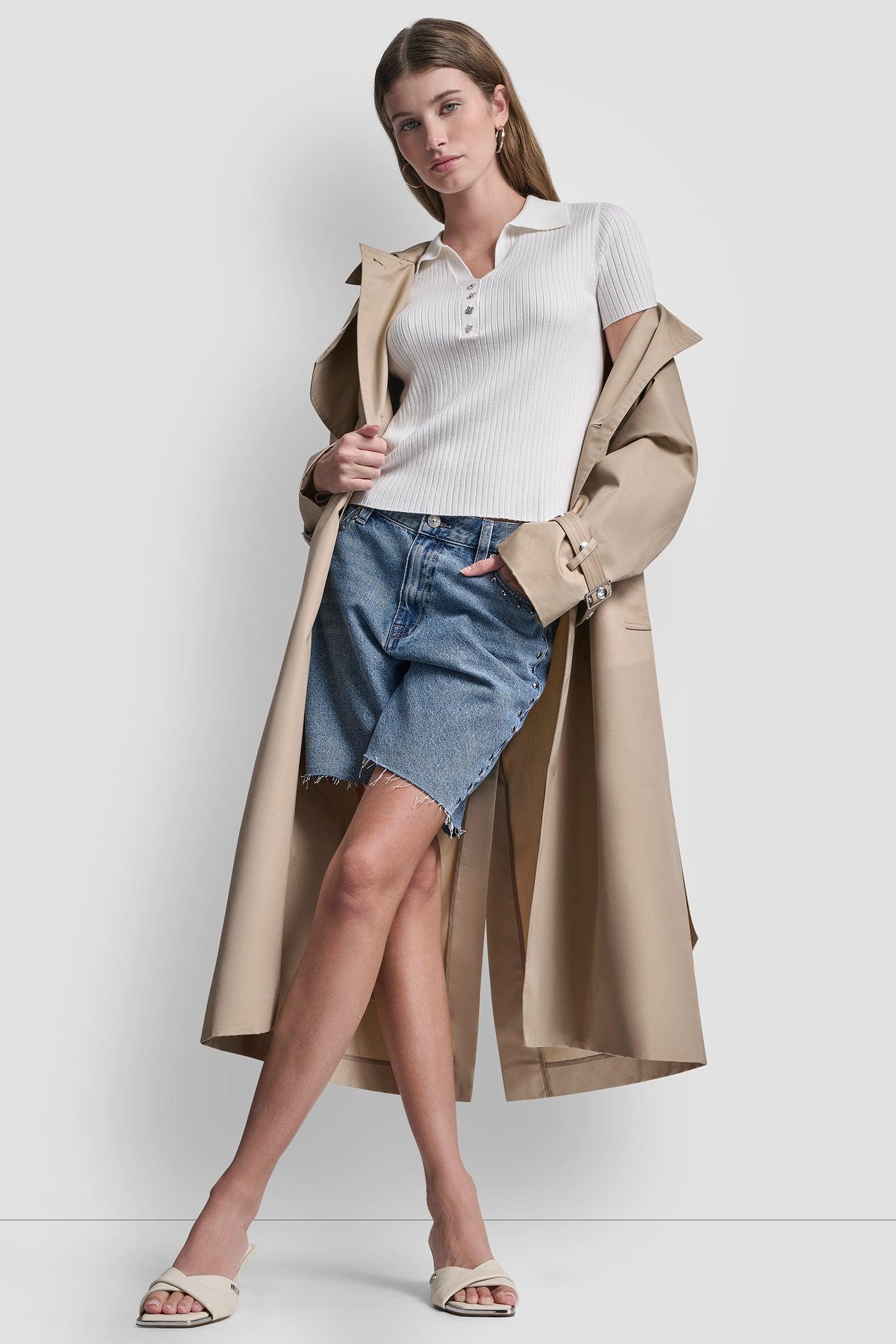 RIBBED POLO WITH RHINESTONE BUTTONS Product Image