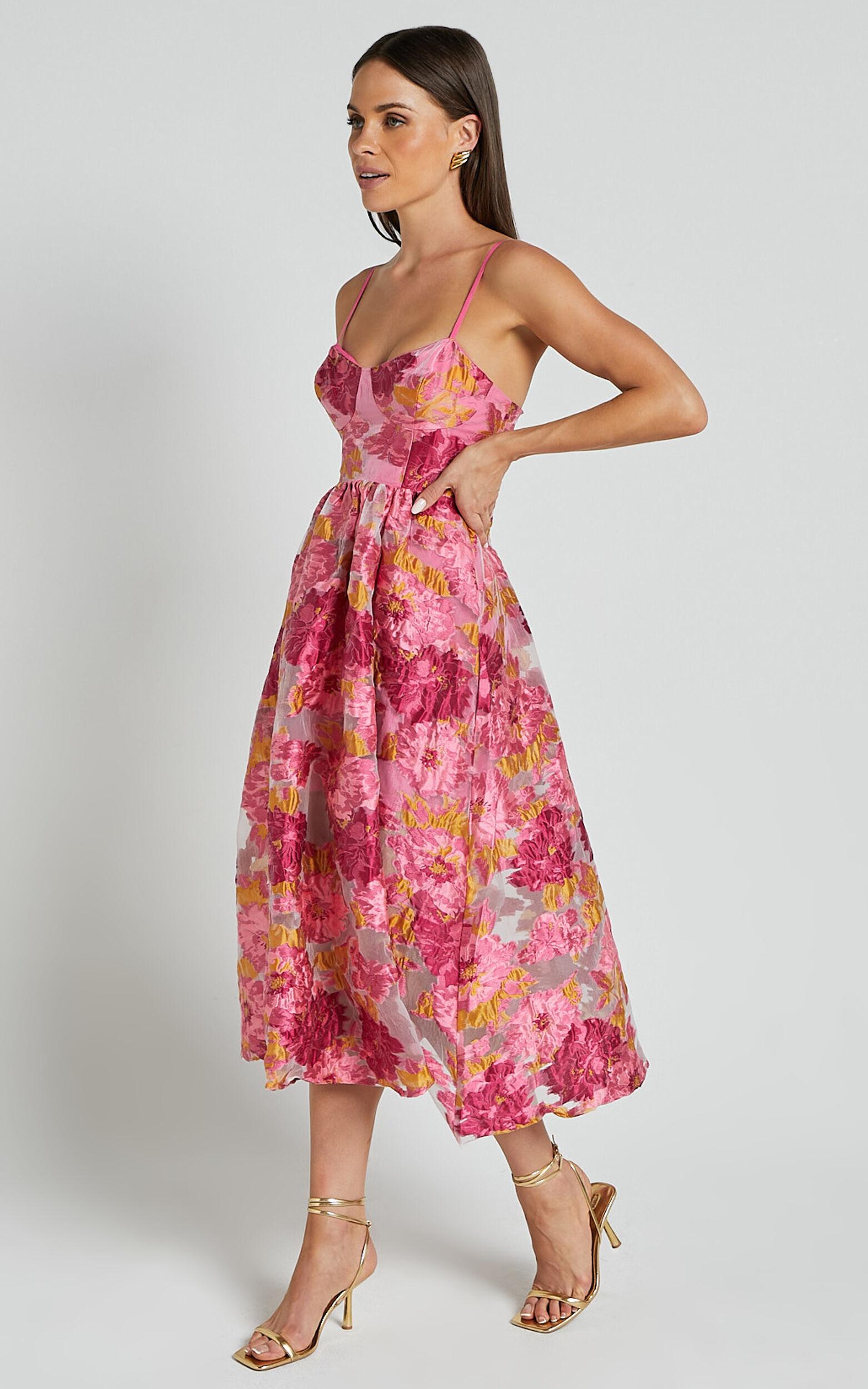 Brailey Midi Dress - Aline Corset Detail Dress in Light Pink Product Image