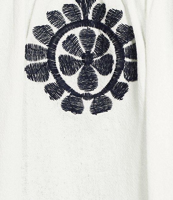 tyler boe Mackie Woven Embroidered Round Ruffle Neck Bracelet Sleeves Top Product Image