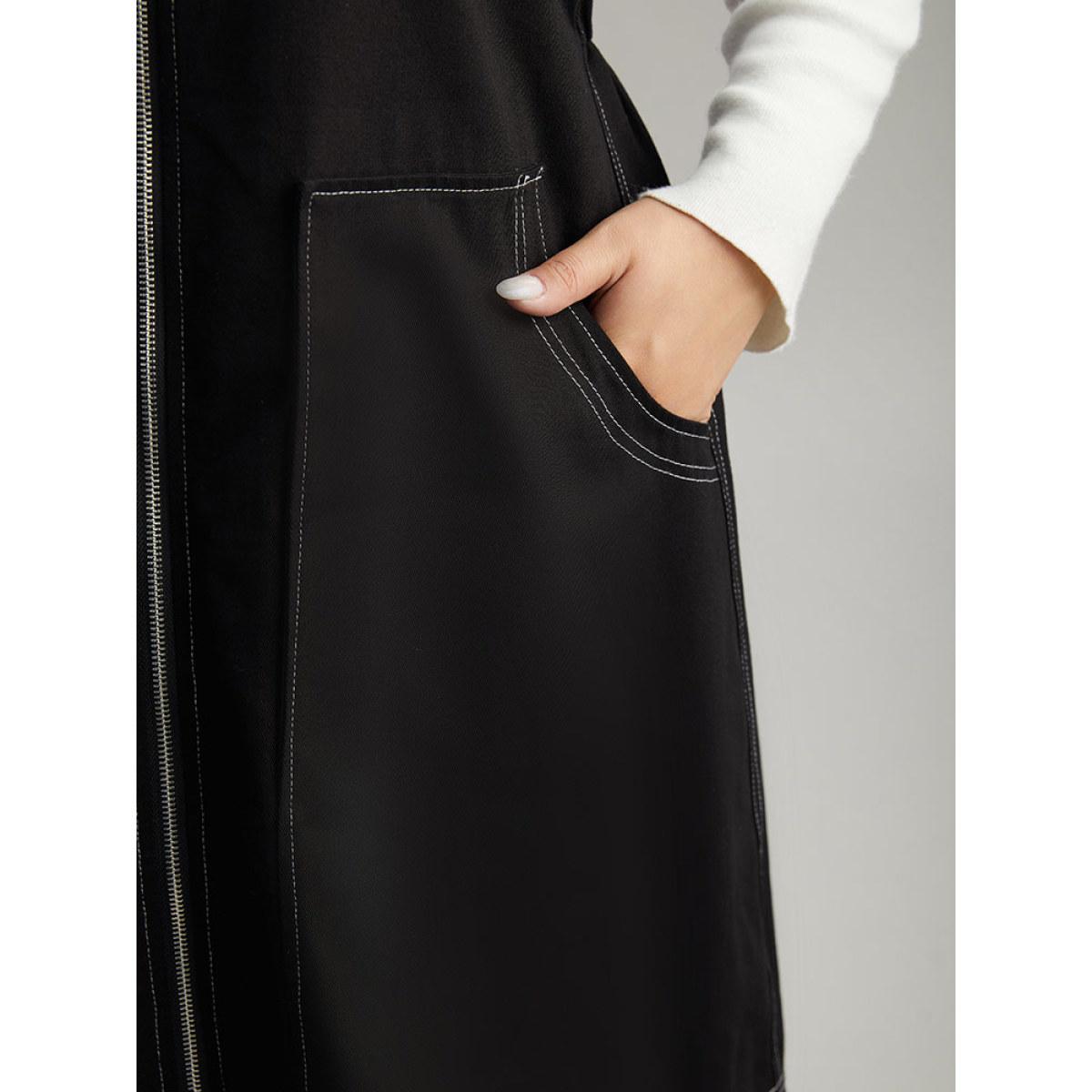 Plus Size Twill O Ring Zipper Pocket Spaghetti Strap Dress Black Women Casual Plain Spaghetti Strap Sleeveless Curvy Midi Dress BloomChic 10/M Product Image