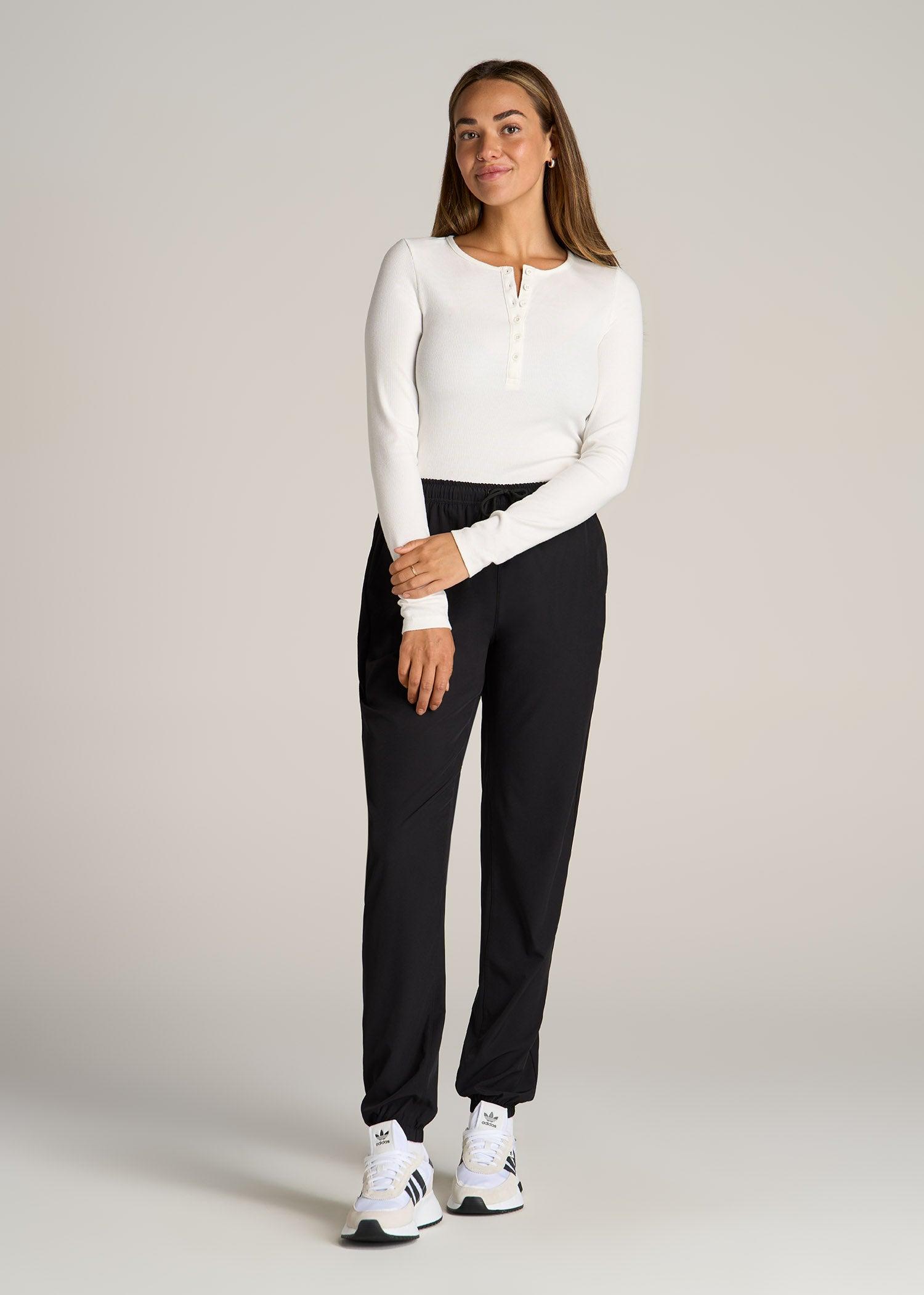 Long Sleeve Ribbed Crewneck Henley Shirt for Tall Women in Cream Female Product Image