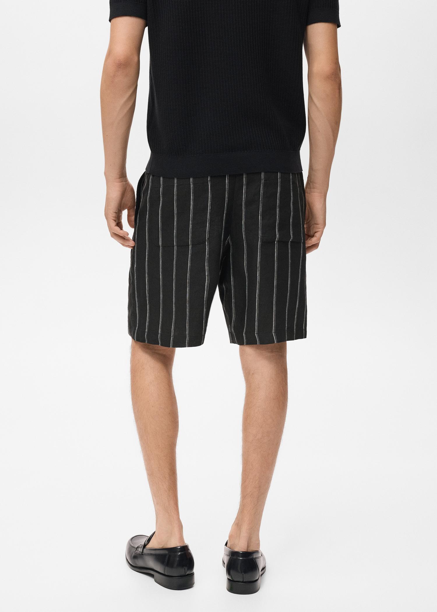 Striped linen-blend Bermuda shorts - Men | MANGO USA Product Image