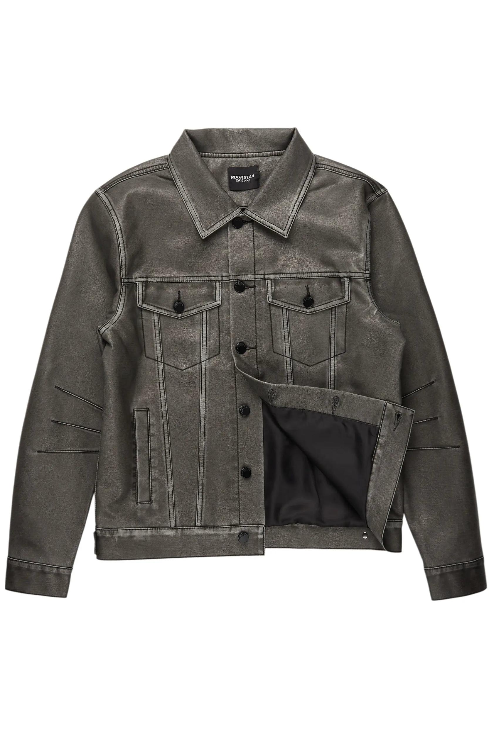 Deco Black Distressed PU Stacked Flare Jean Male Product Image