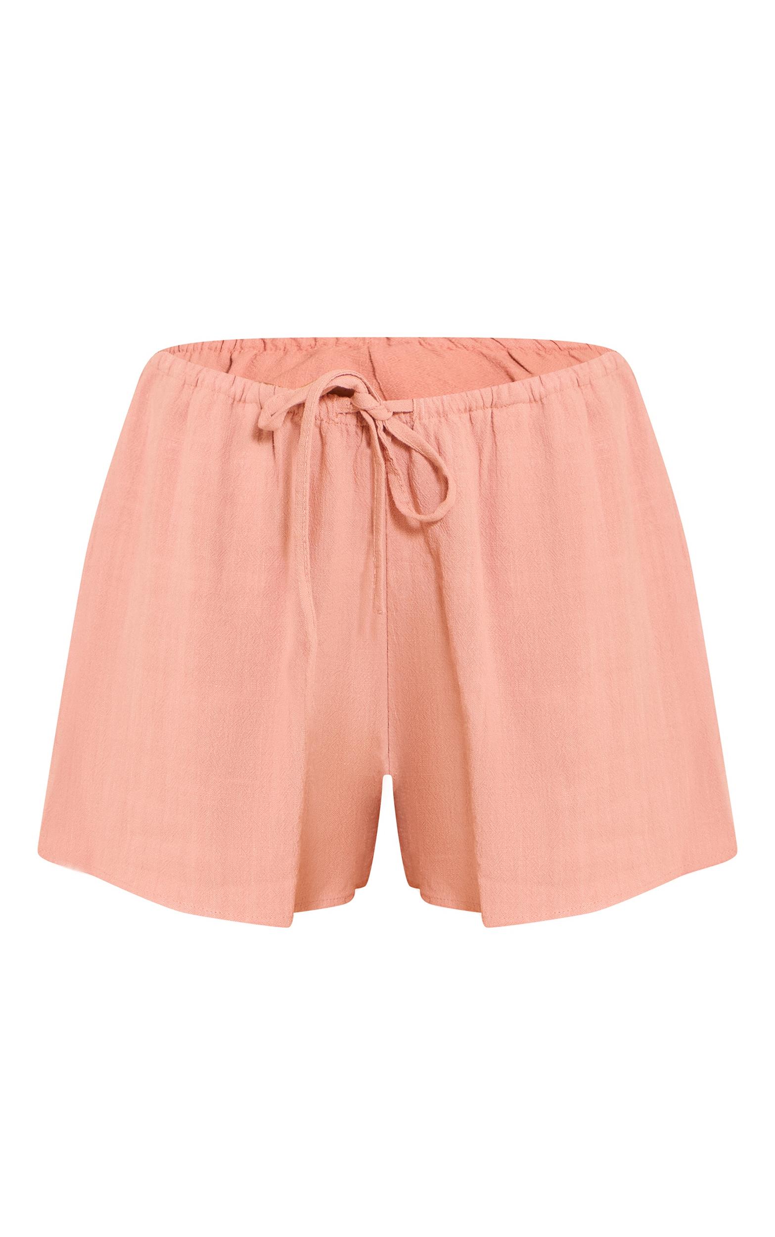 Coral Linen Look Floaty Drawstring Shorts Product Image