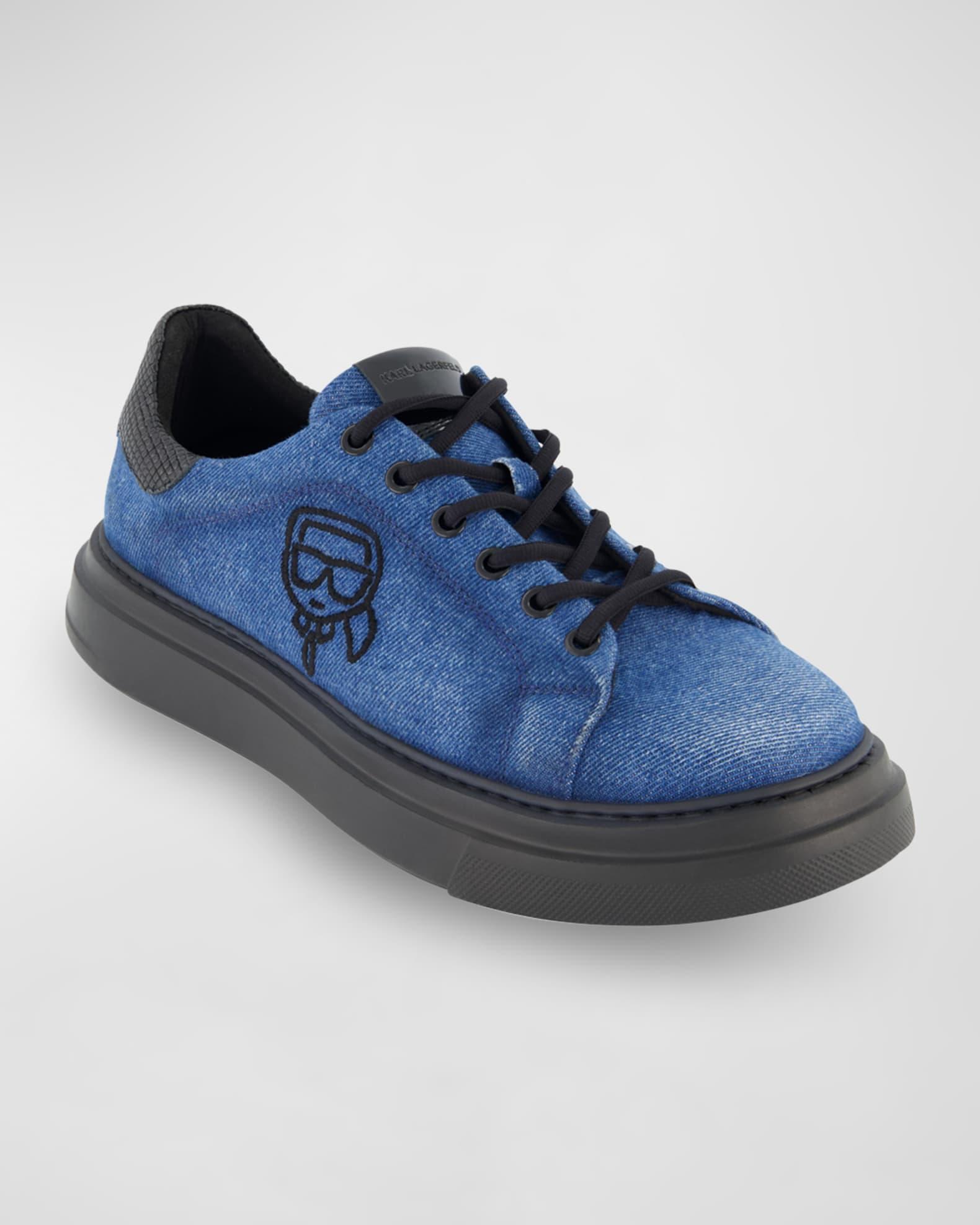 Men's Karl Head Denim and Leather Low-Top Sneakers Product Image