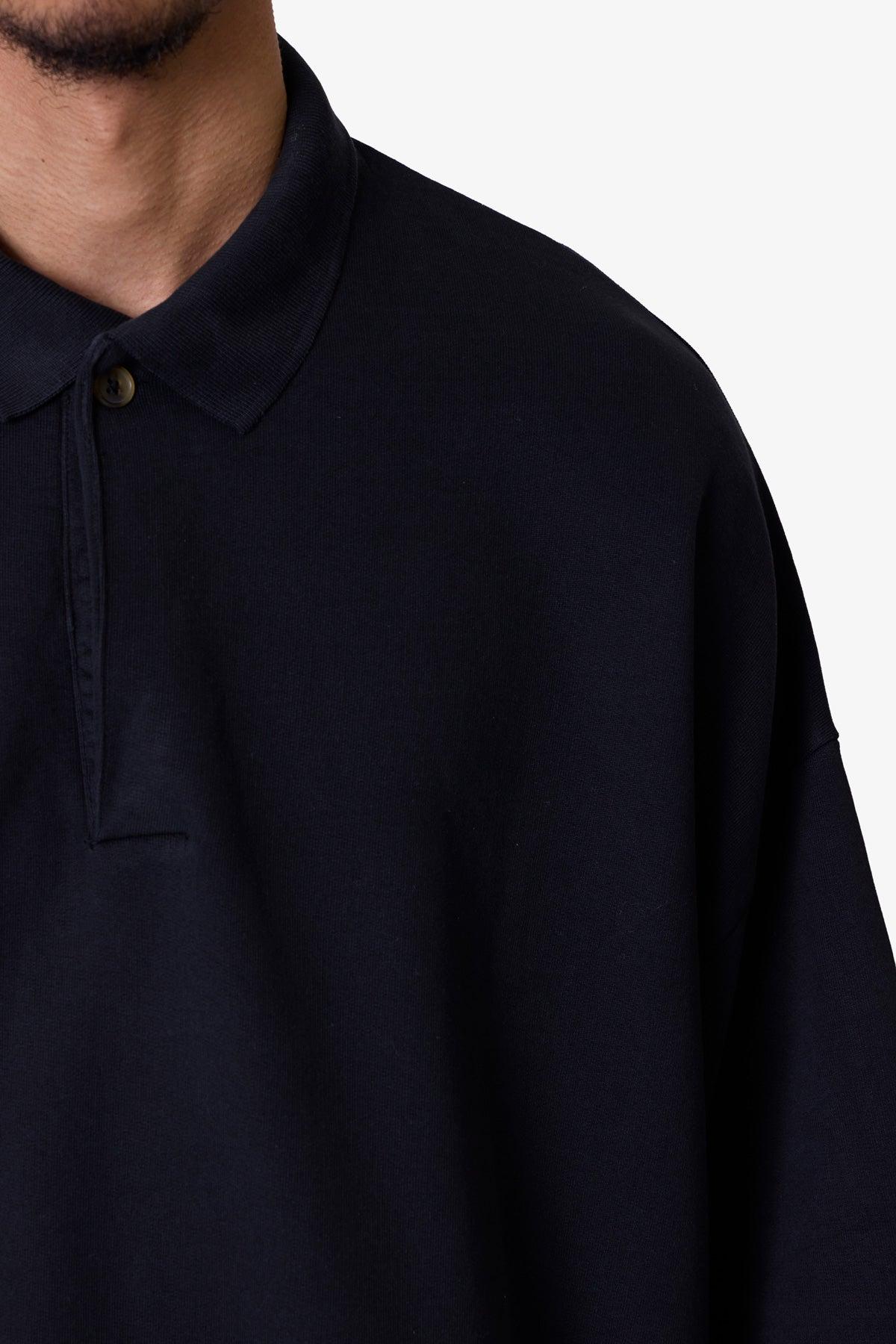 Oversized Knit Polo S/S Shirt - Black Product Image