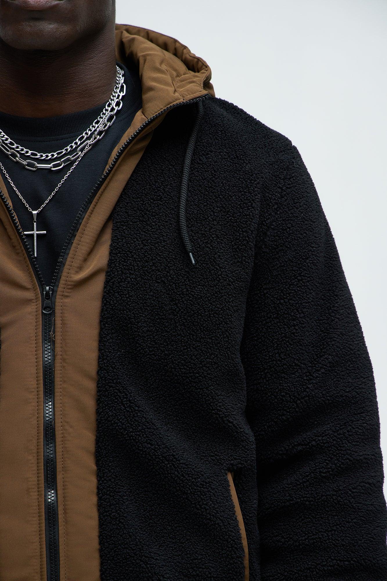 Theodore Midweight Teddybear Sherpa Jacket - Black/Brown Product Image