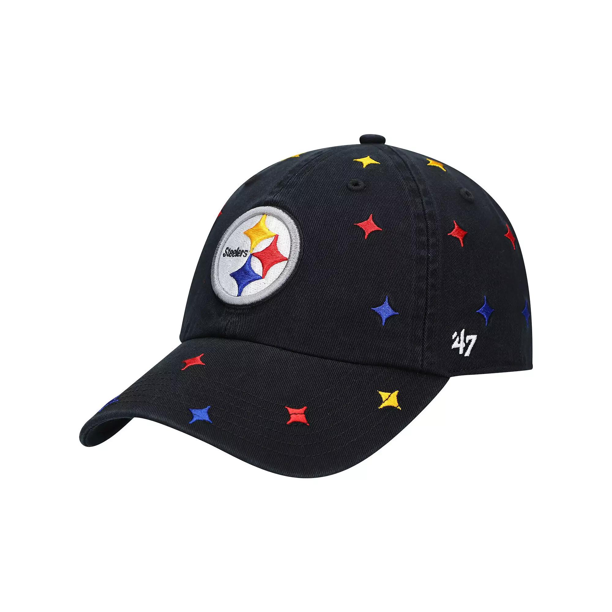 Women's '47 Black Pittsburgh Steelers Multi Confetti Clean Up Adjustable Hat Product Image