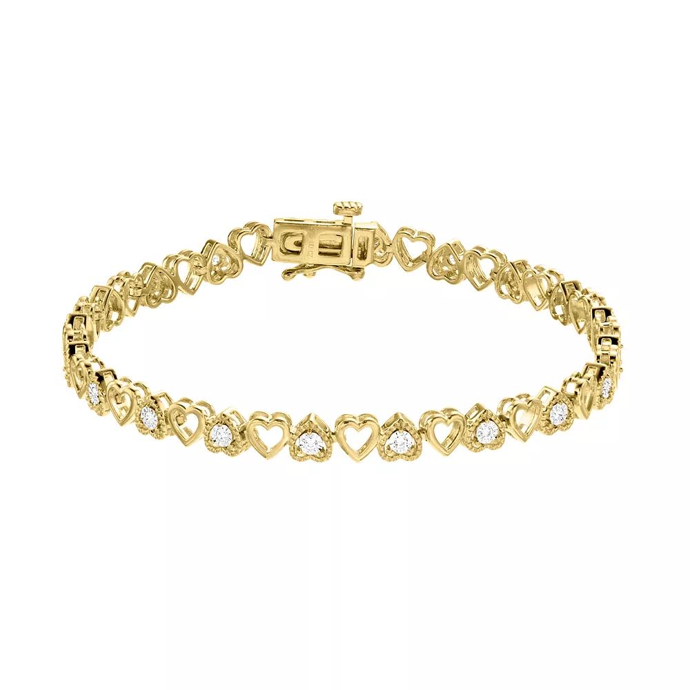 Diamond Brilliance 1/4 Carat T.W. Lab-Grown Diamond Alternating Hearts Bracelet, Women's, Size: 7", Gold Tone Product Image