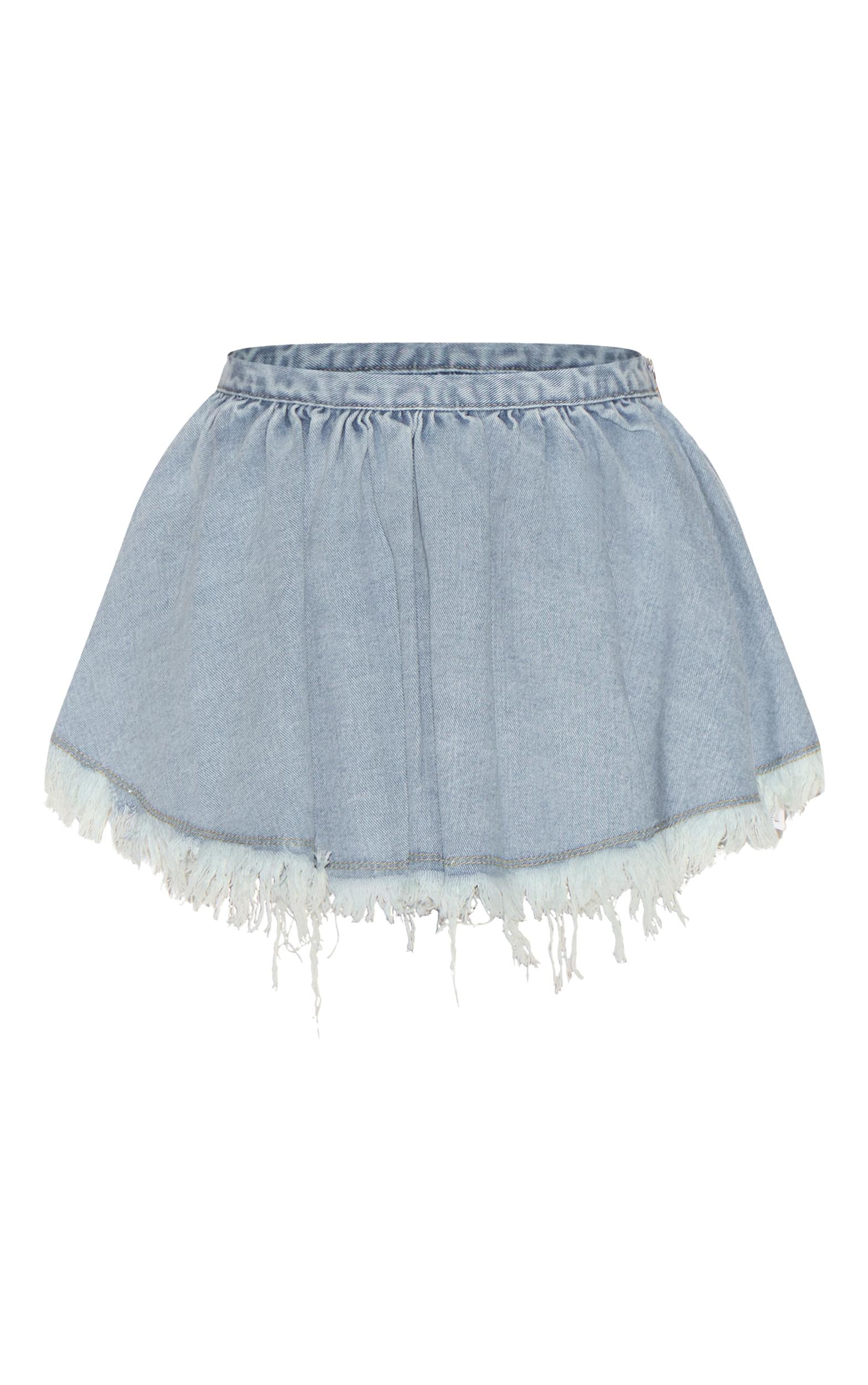 Petite Light Blue Denim Pleated Mini Skirt Product Image