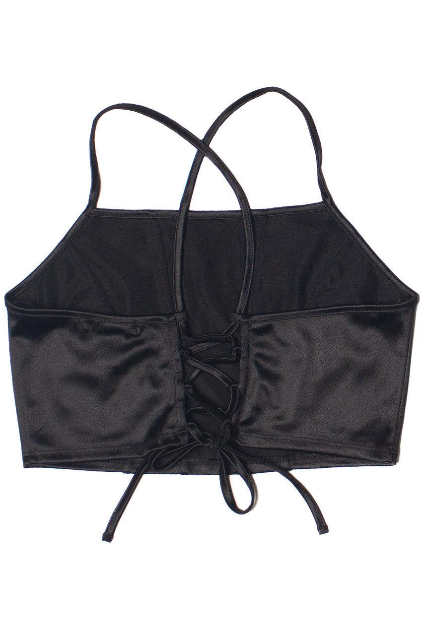 Satin Lace Up Back Crop Top Product Image