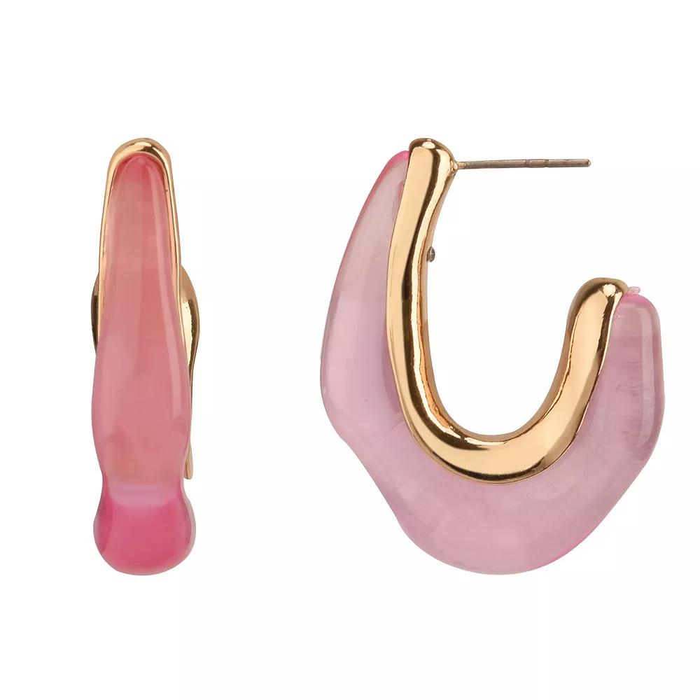 Women's Gold Tone and Pink Acrylic Post Hoop Earrings Product Image