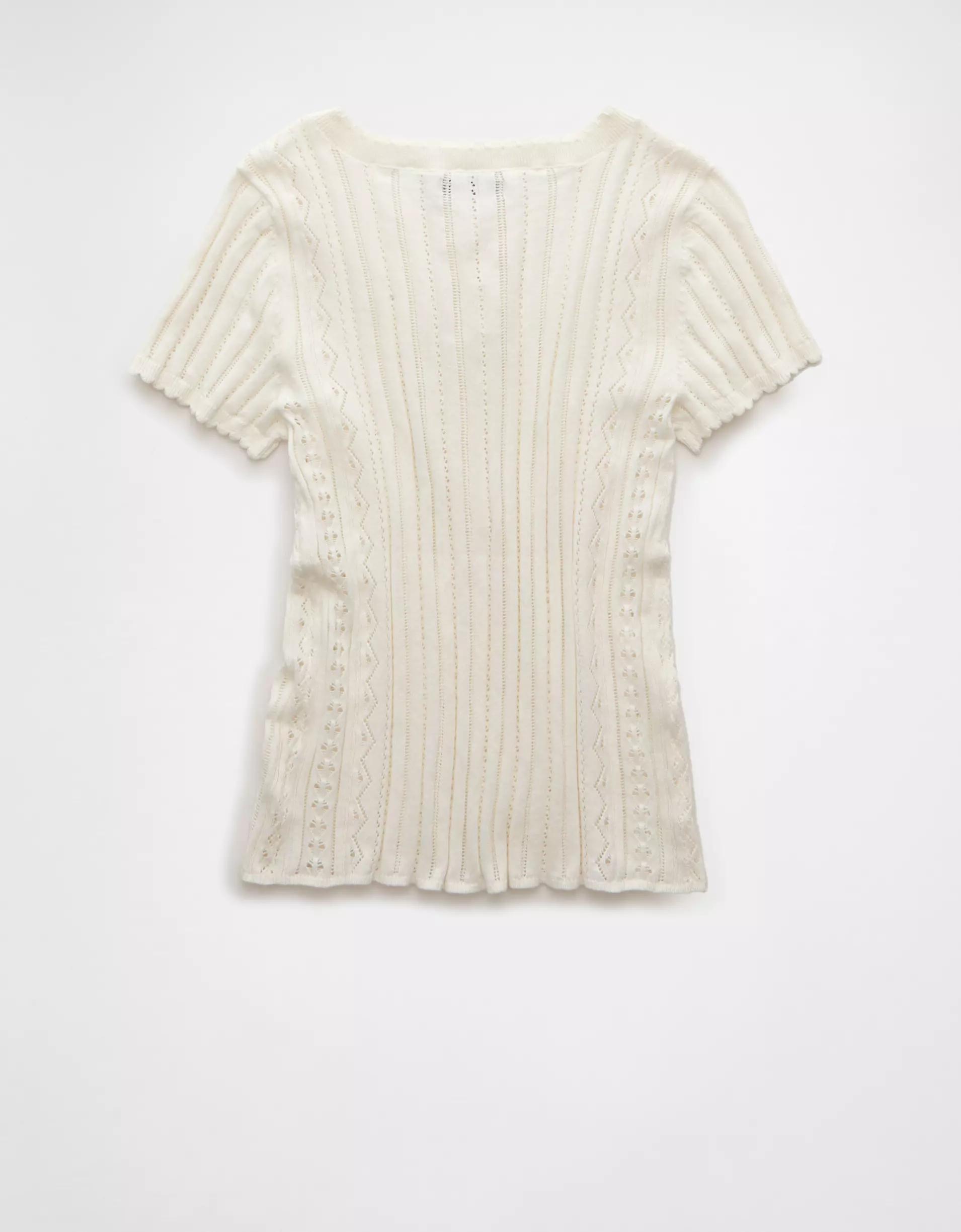 AE Henley Pointelle Sweater T-Shirt Product Image