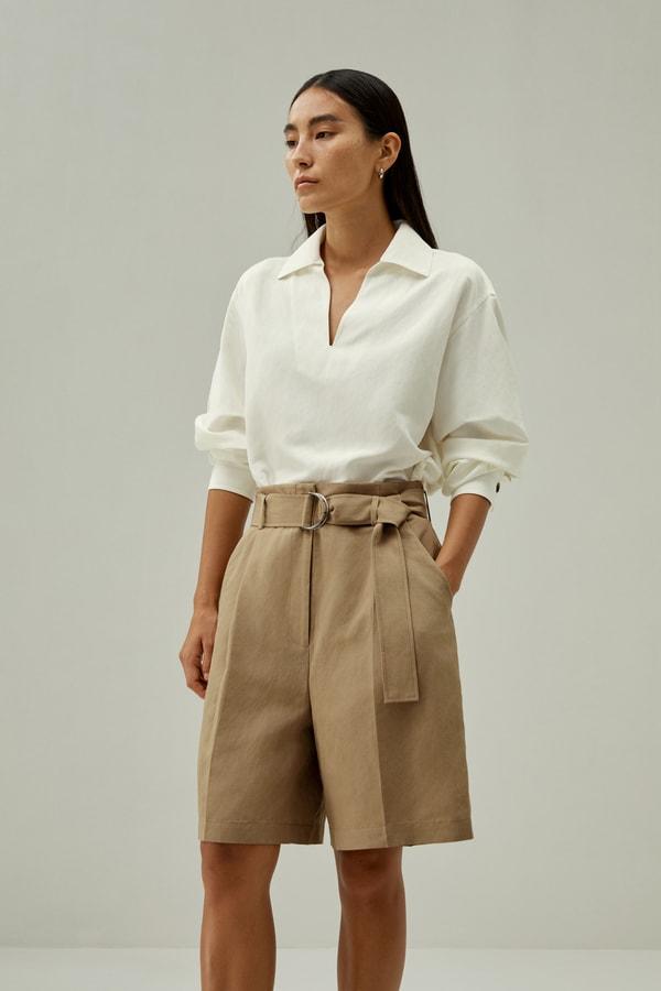 Chic Silk-Linen Blend Bermuda Shorts Product Image